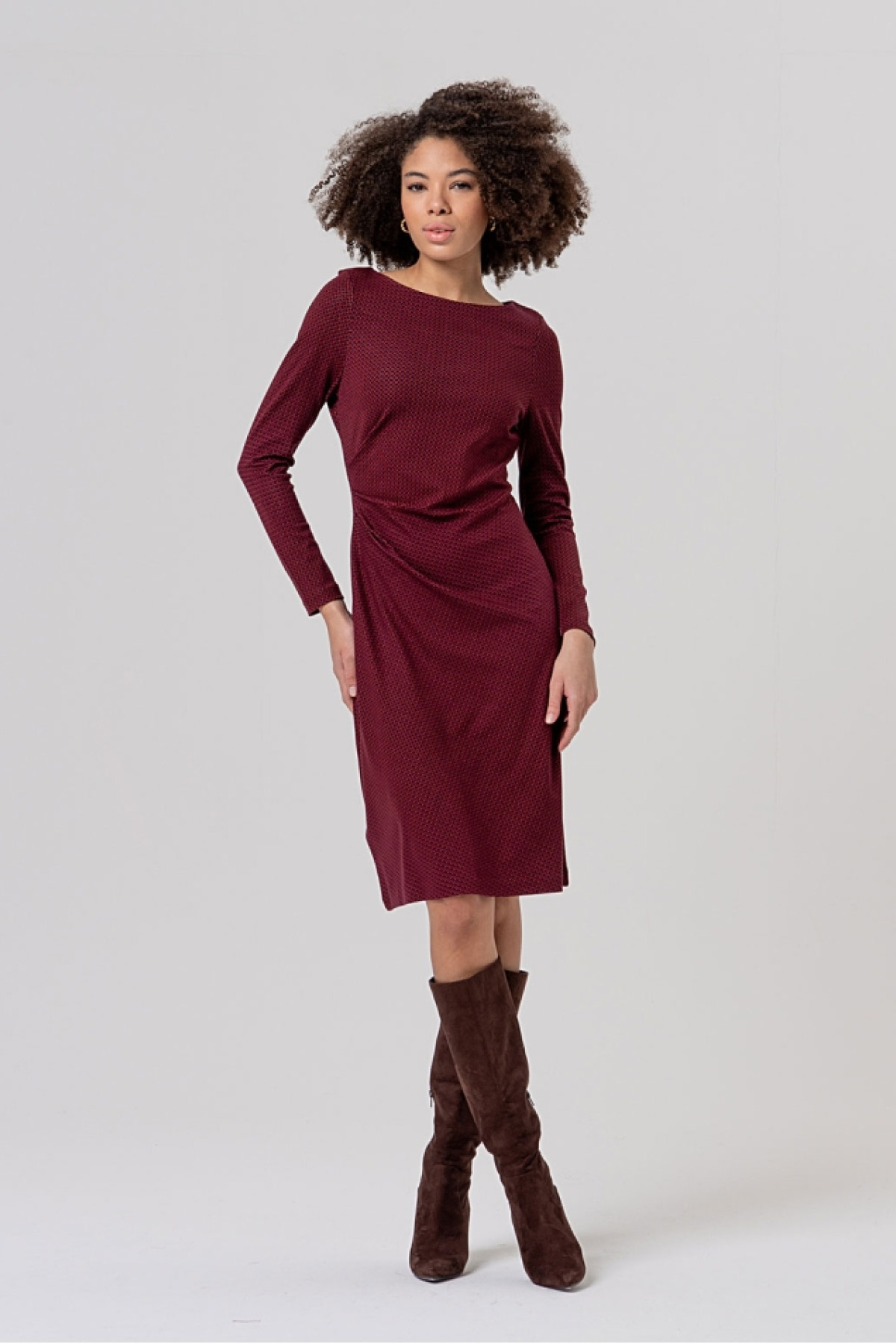 Printed Midi Dress with Boat Neck