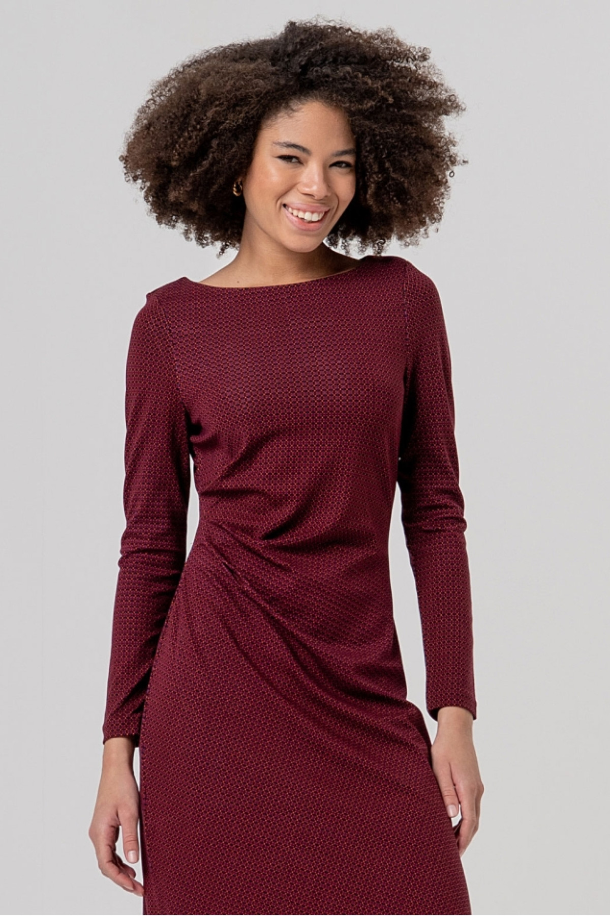 Printed Midi Dress with Boat Neck