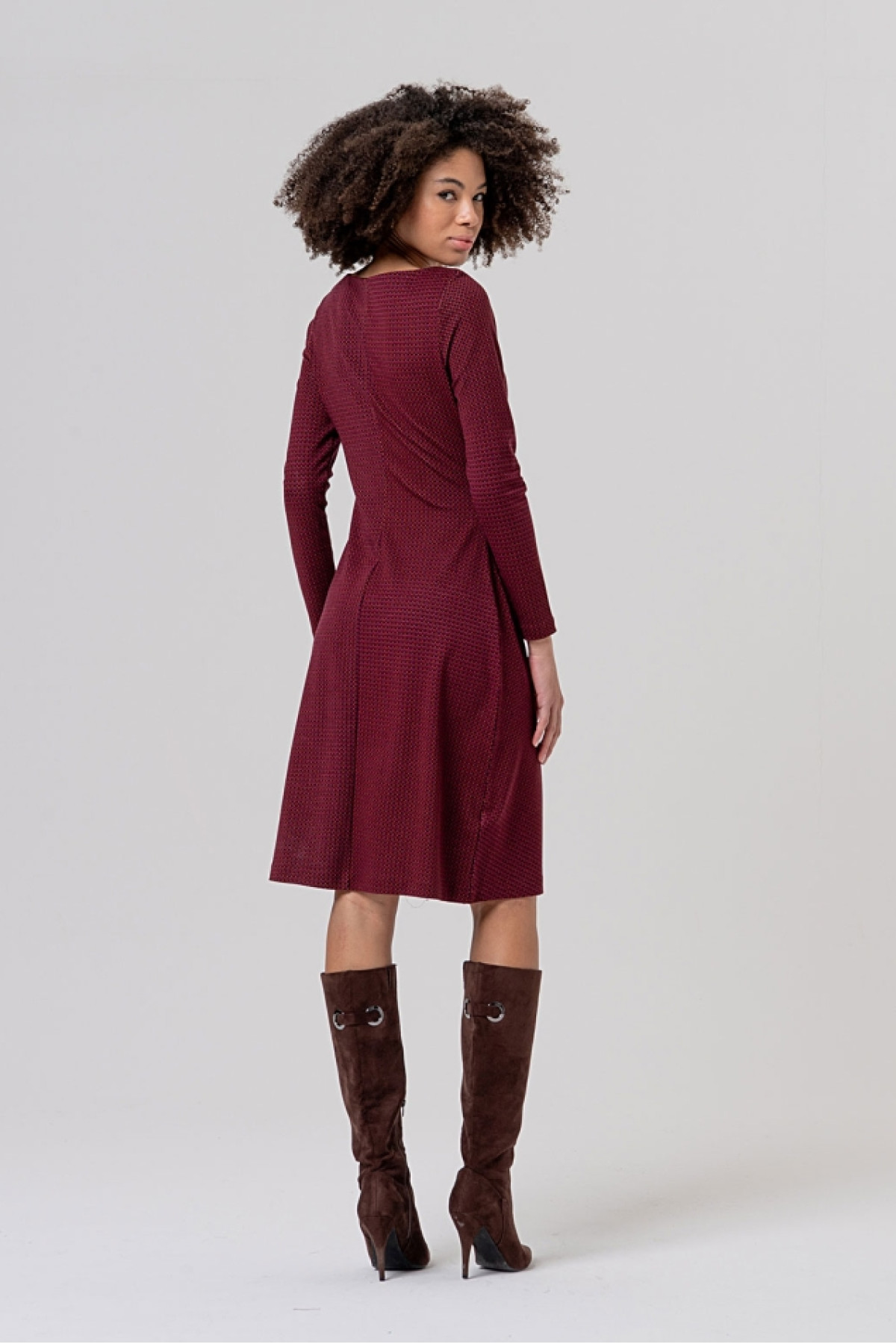 Printed Midi Dress with Boat Neck