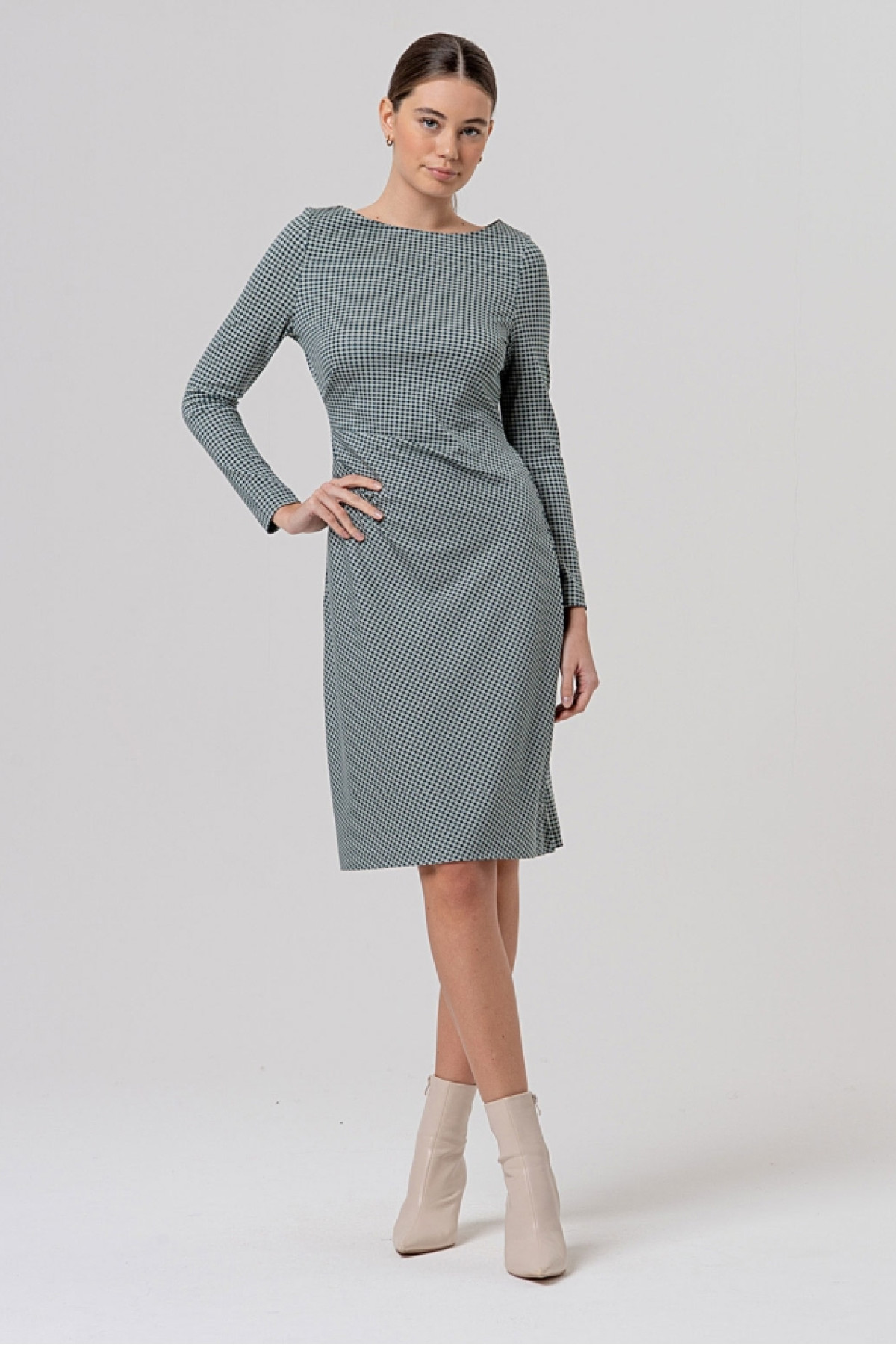 Printed Midi Dress with Boat Neck