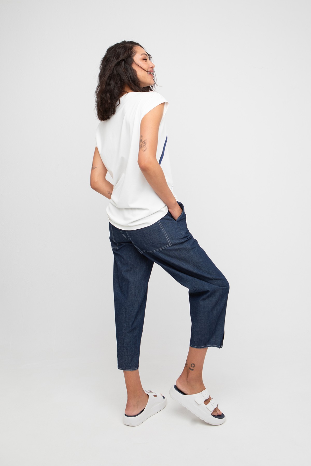 Denim χαλαρό crop παντελόνι