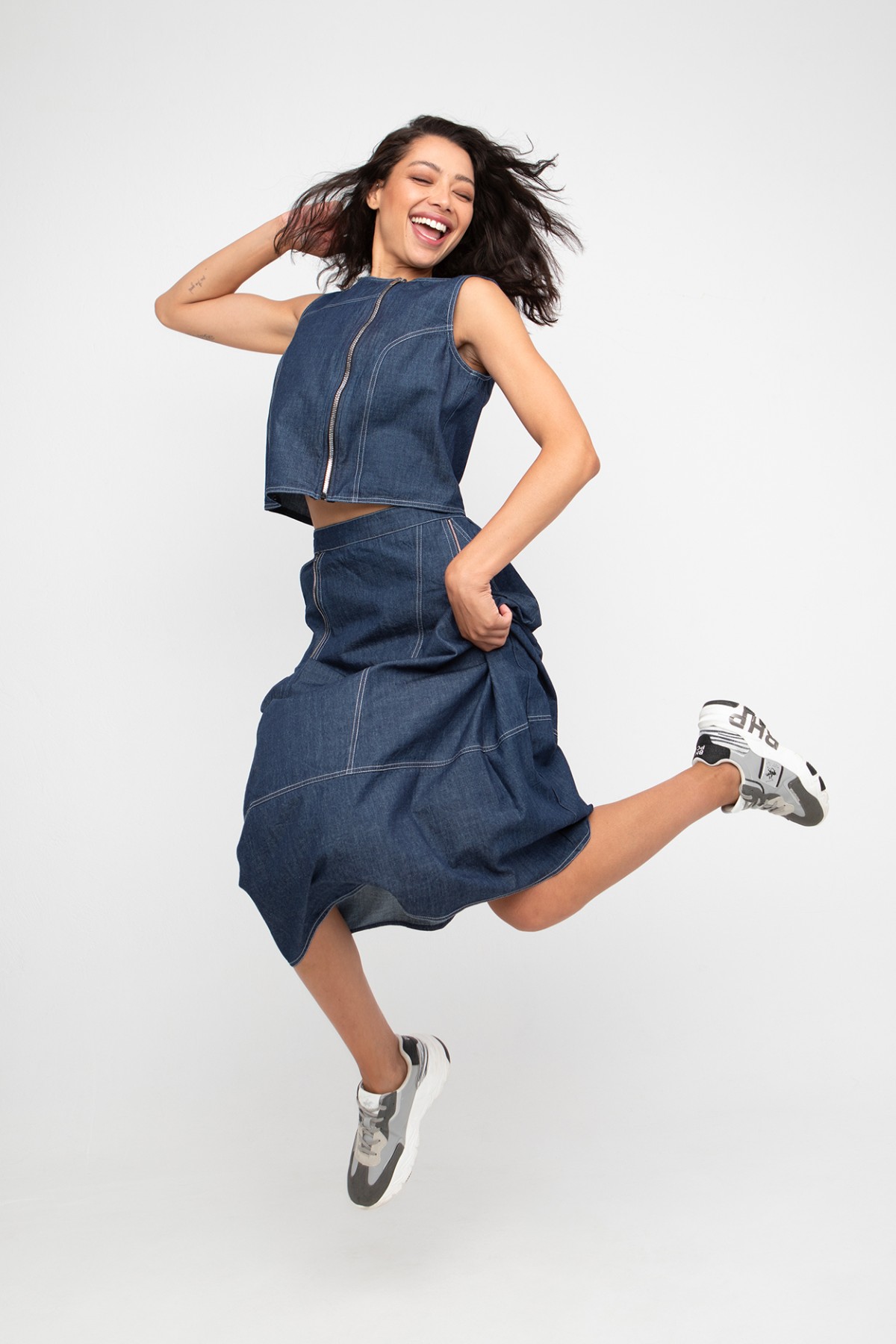 Denim sleeveless top