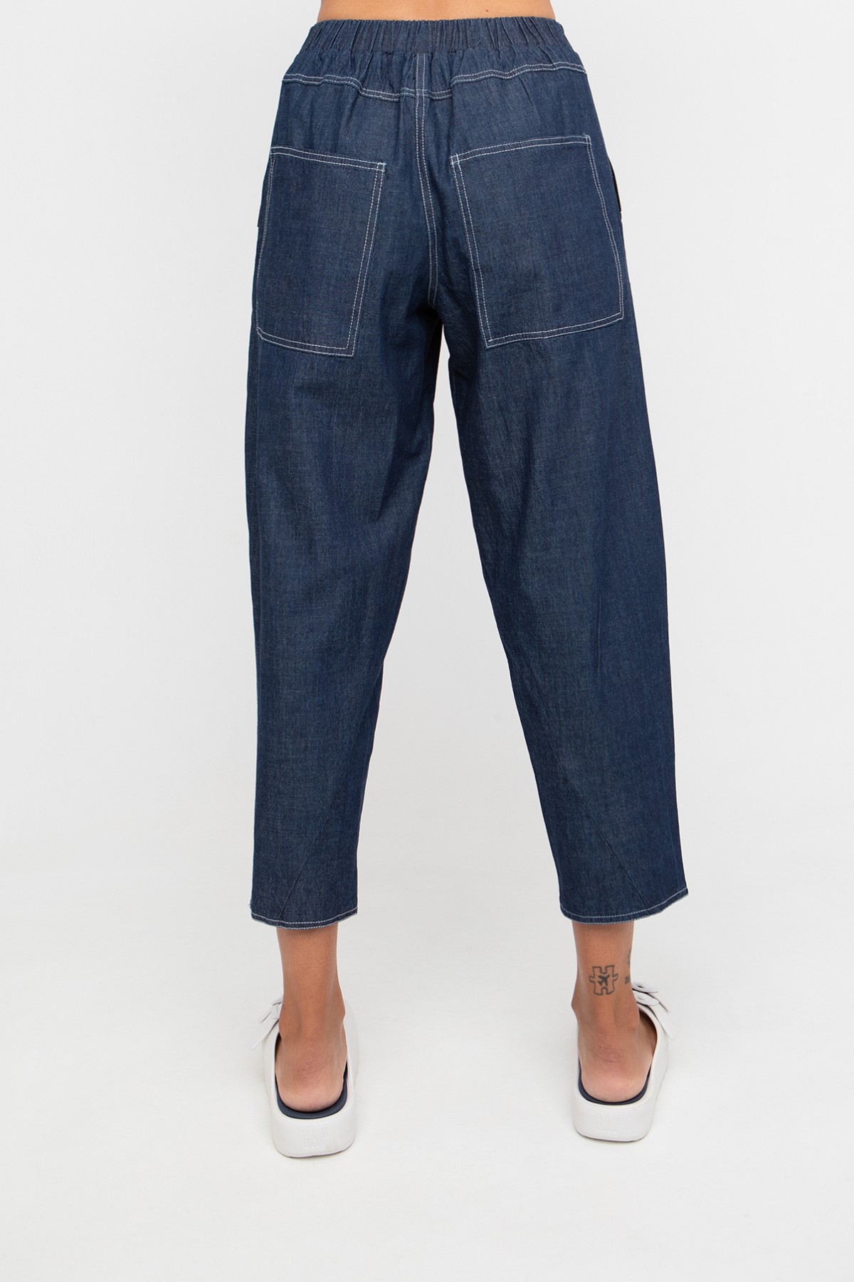 Denim χαλαρό crop παντελόνι