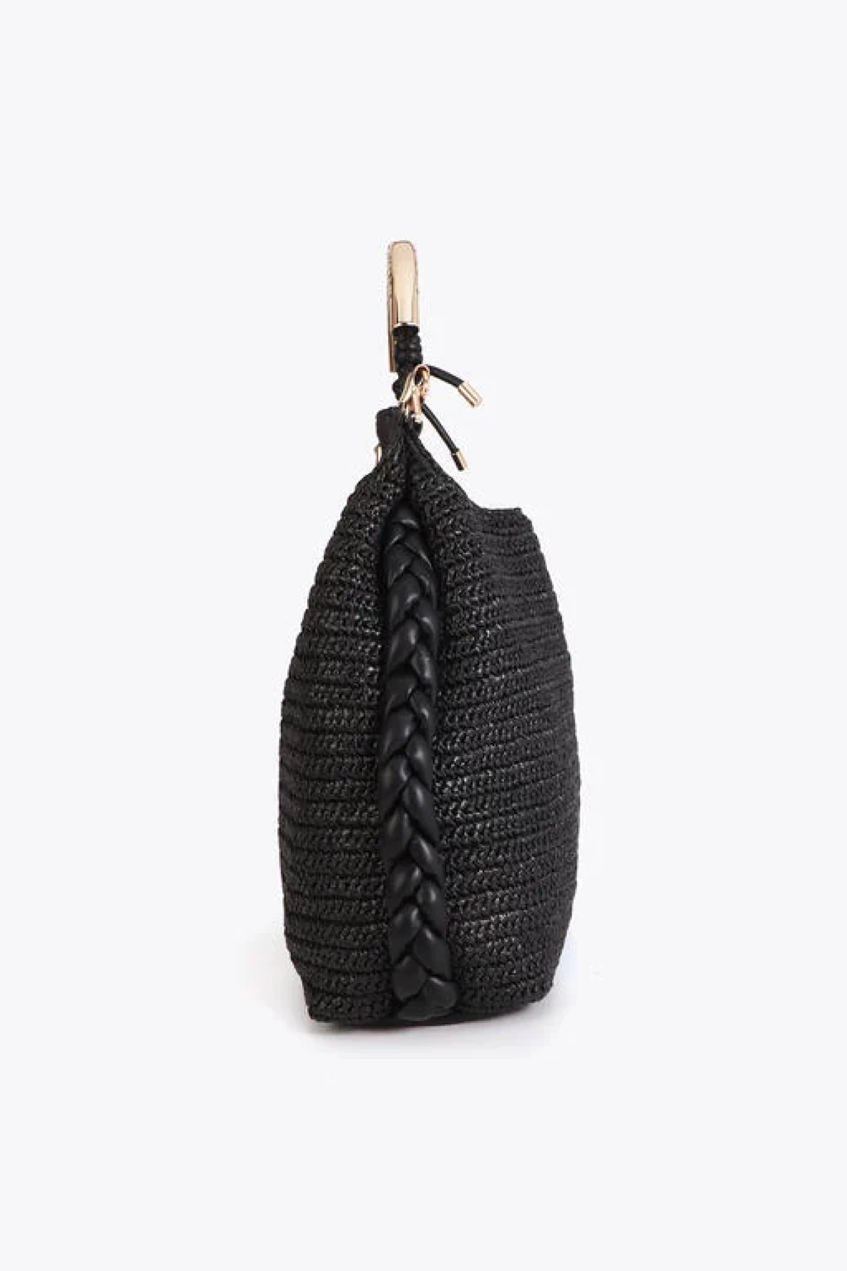 Raffia handbag with metallic handle.