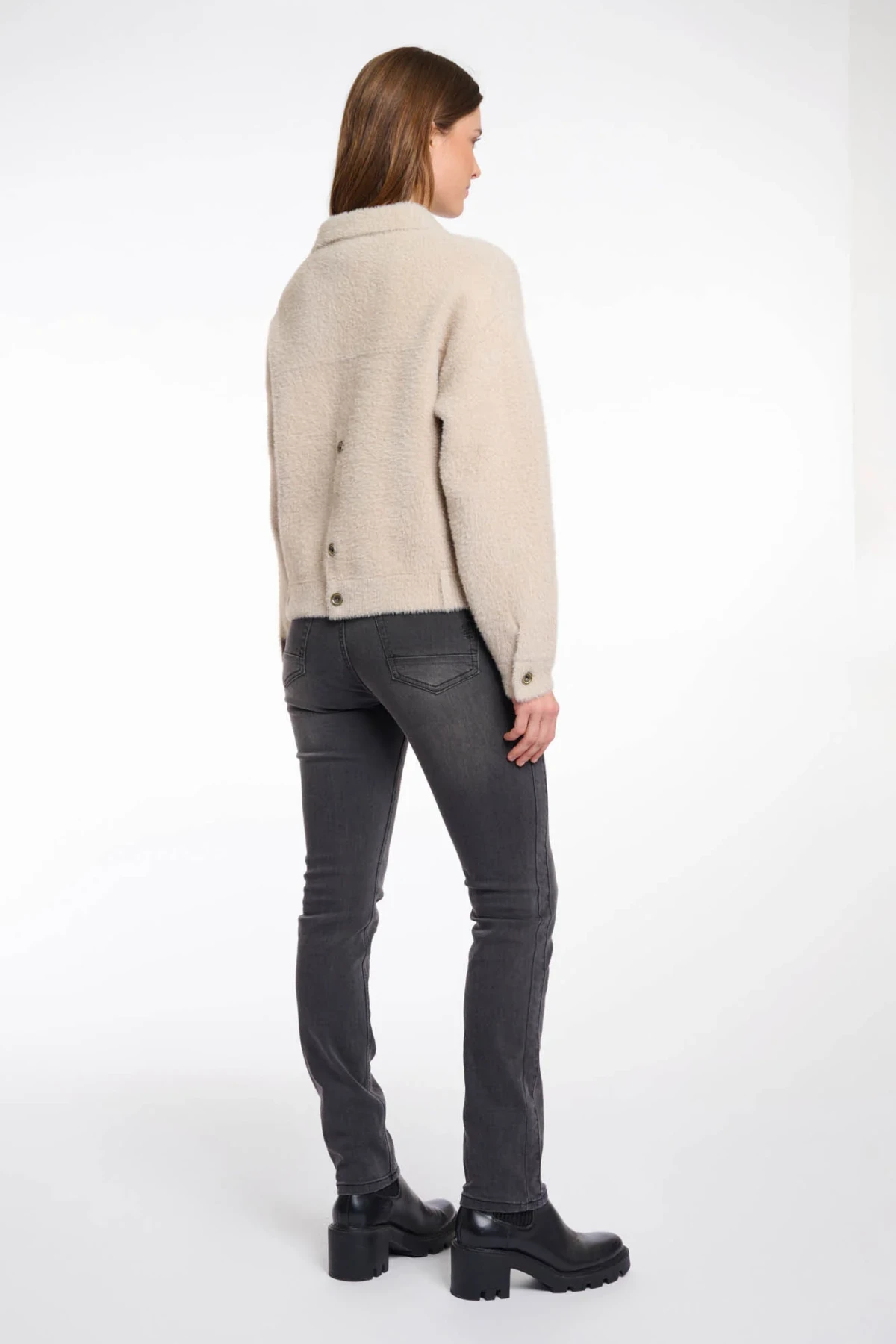 Cropped Bouclé Button-Up Jacket