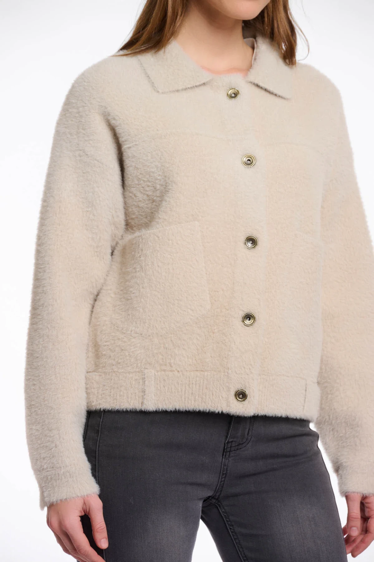 Cropped Bouclé Button-Up Jacket