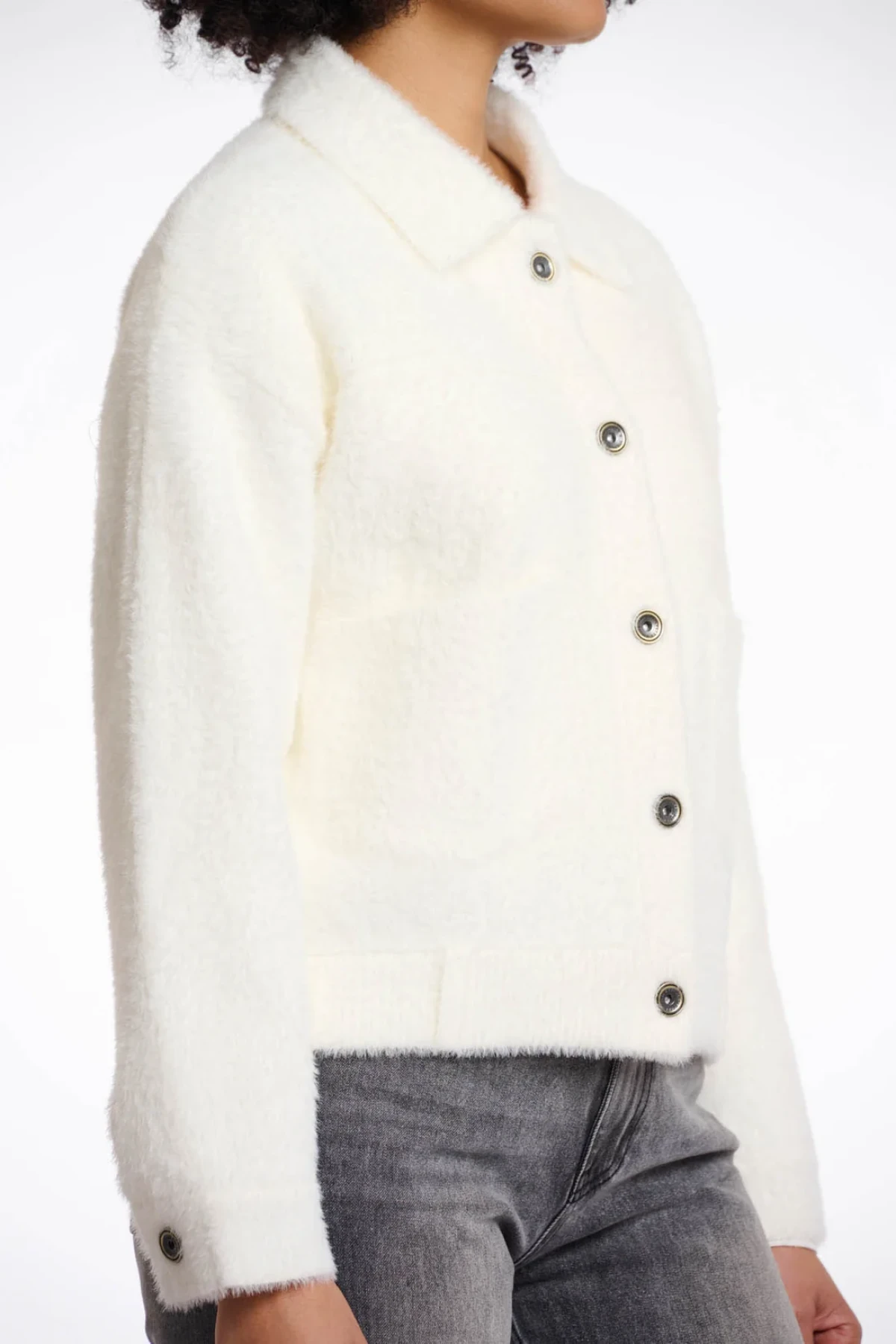 Cropped Bouclé Button-Up Jacket