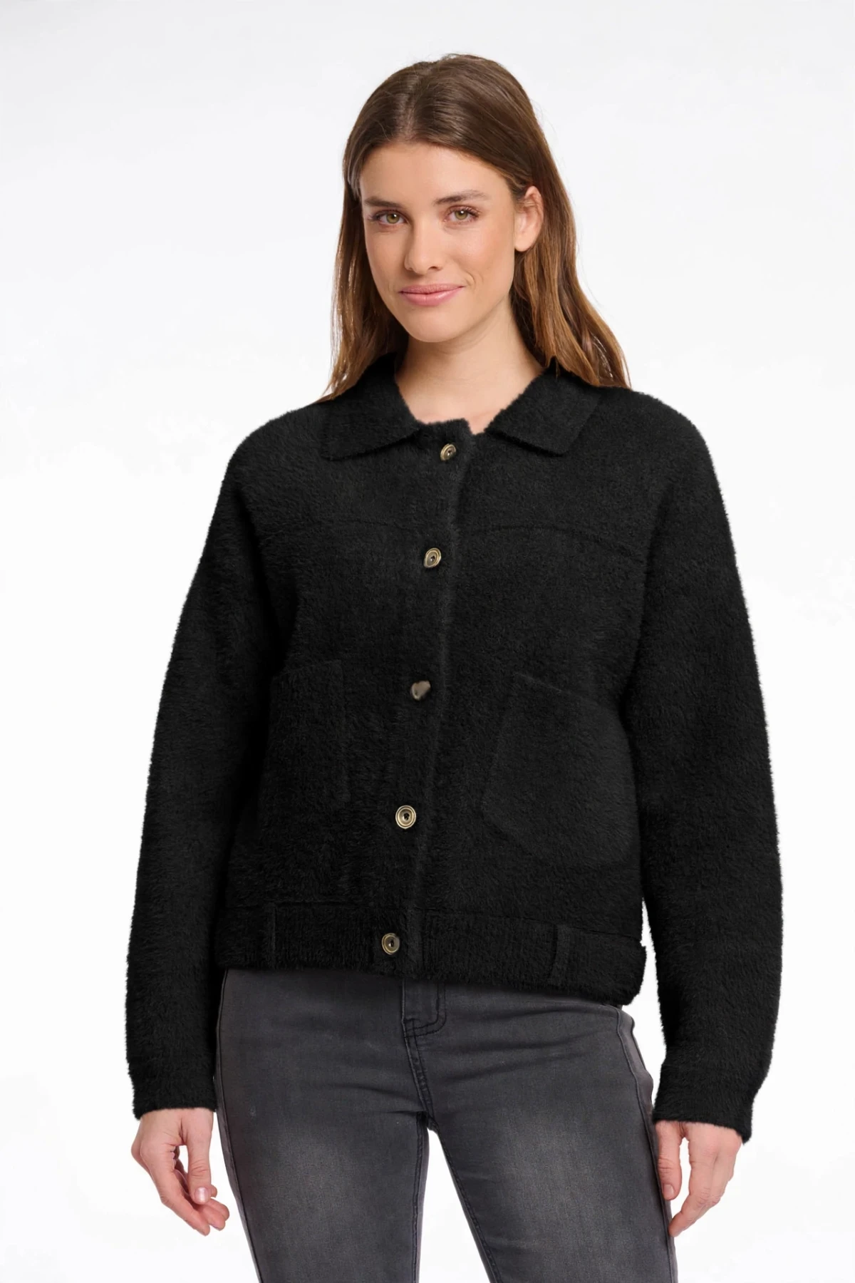 Cropped Bouclé Button-Up Jacket