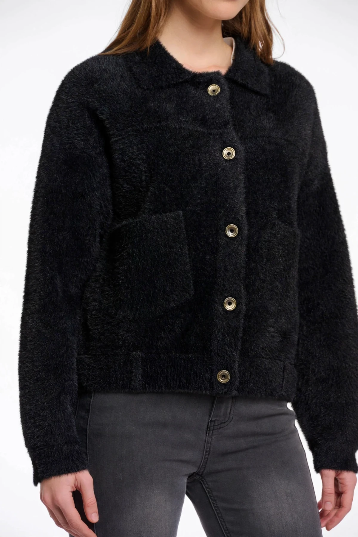 Cropped Bouclé Button-Up Jacket