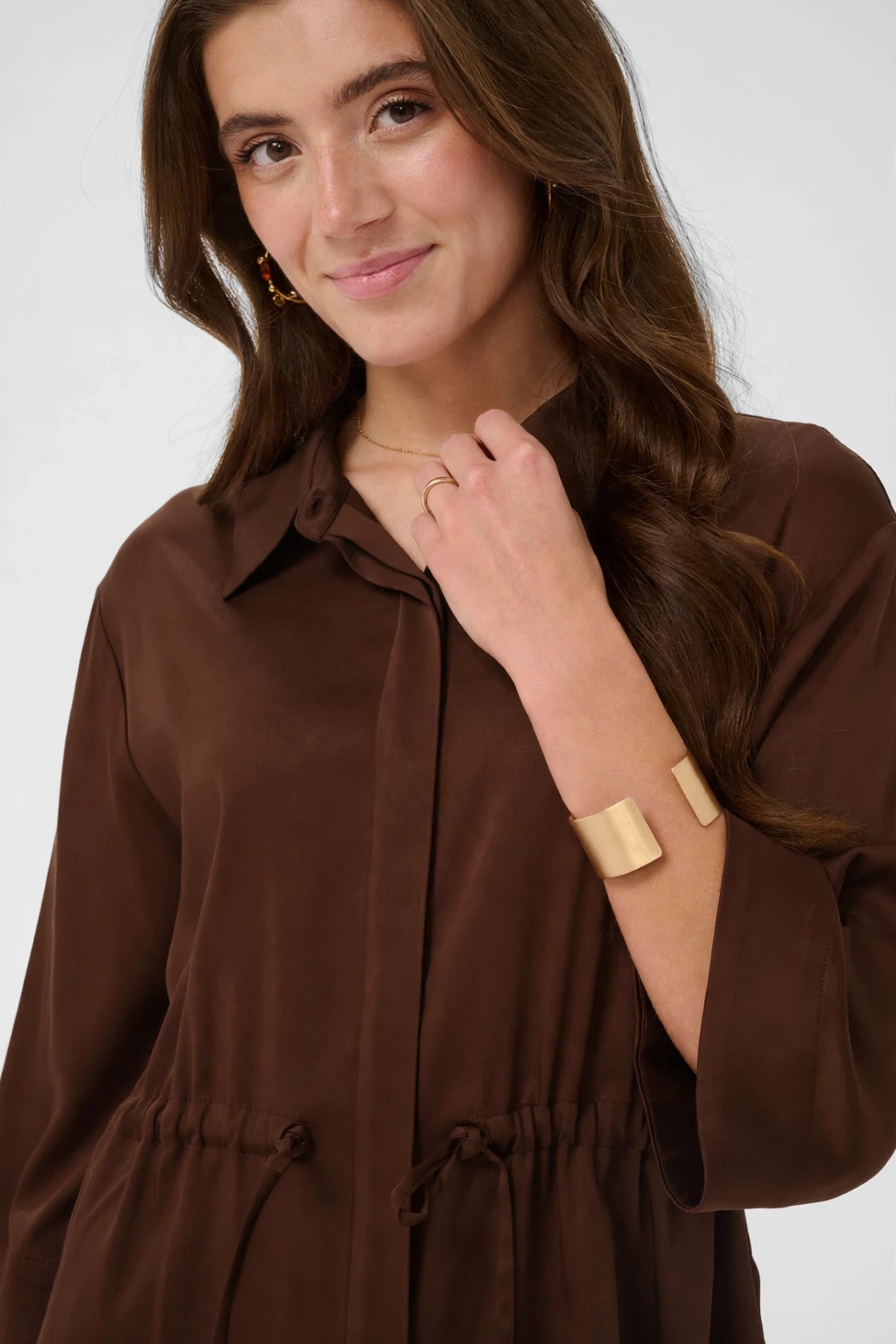 Satin shirt with drawstring waist