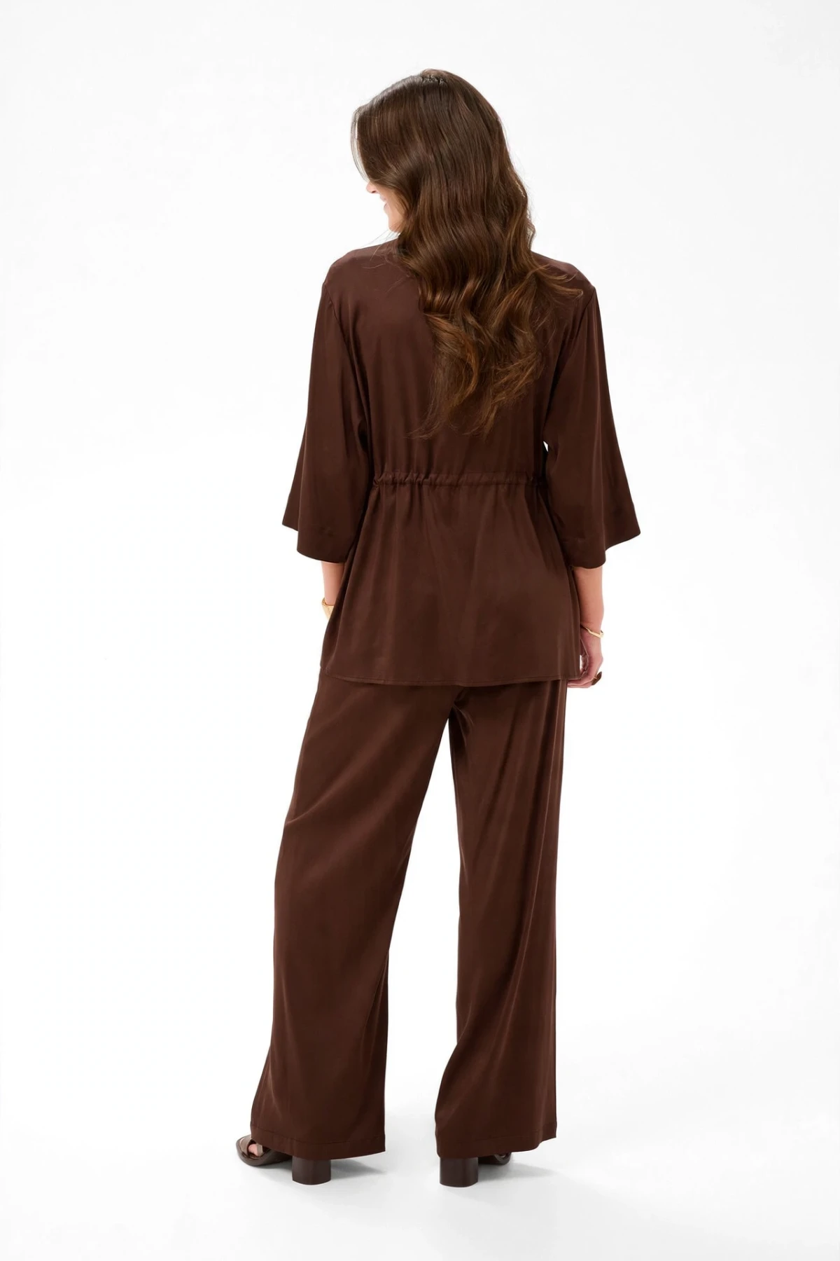 Satin wide-leg pants with elastic waist
