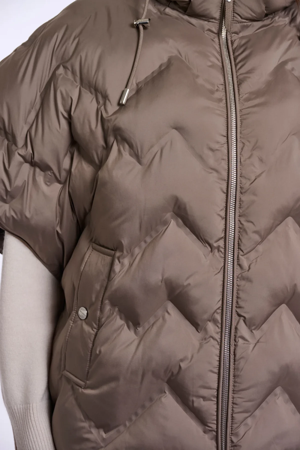 Quilted Puffer Cape Jacket with Hood