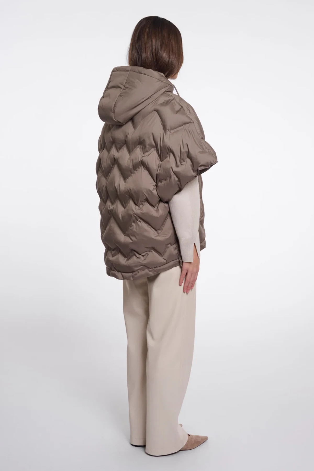 Quilted Puffer Cape Jacket with Hood