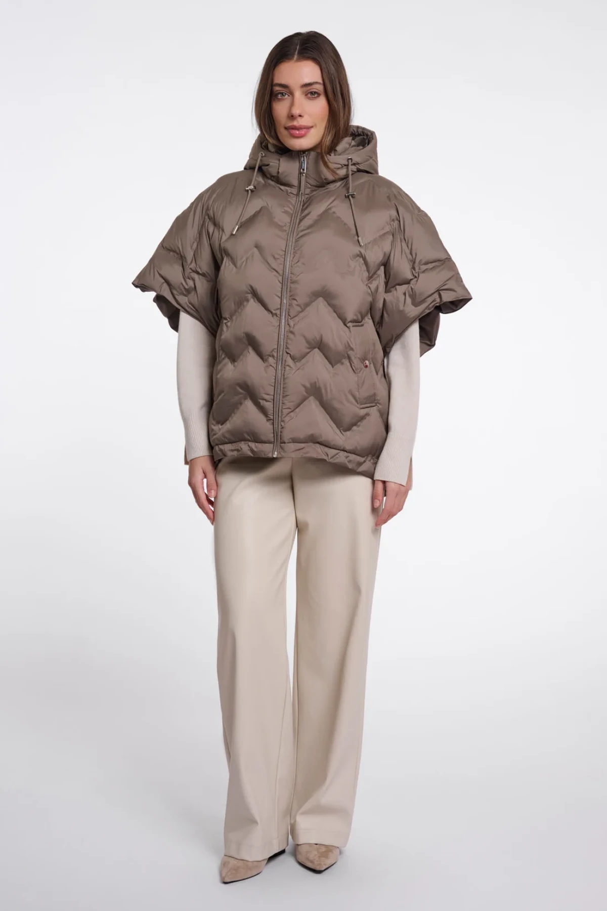 Quilted Puffer Cape Jacket with Hood