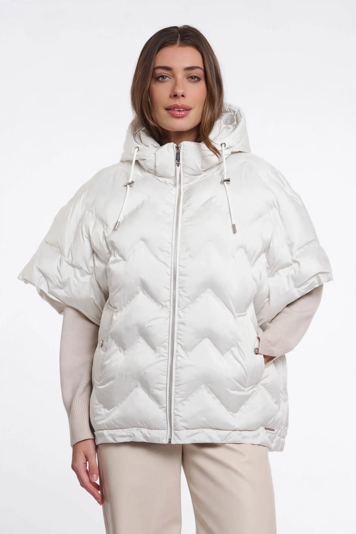 Quilted Puffer Cape Jacket with Hood