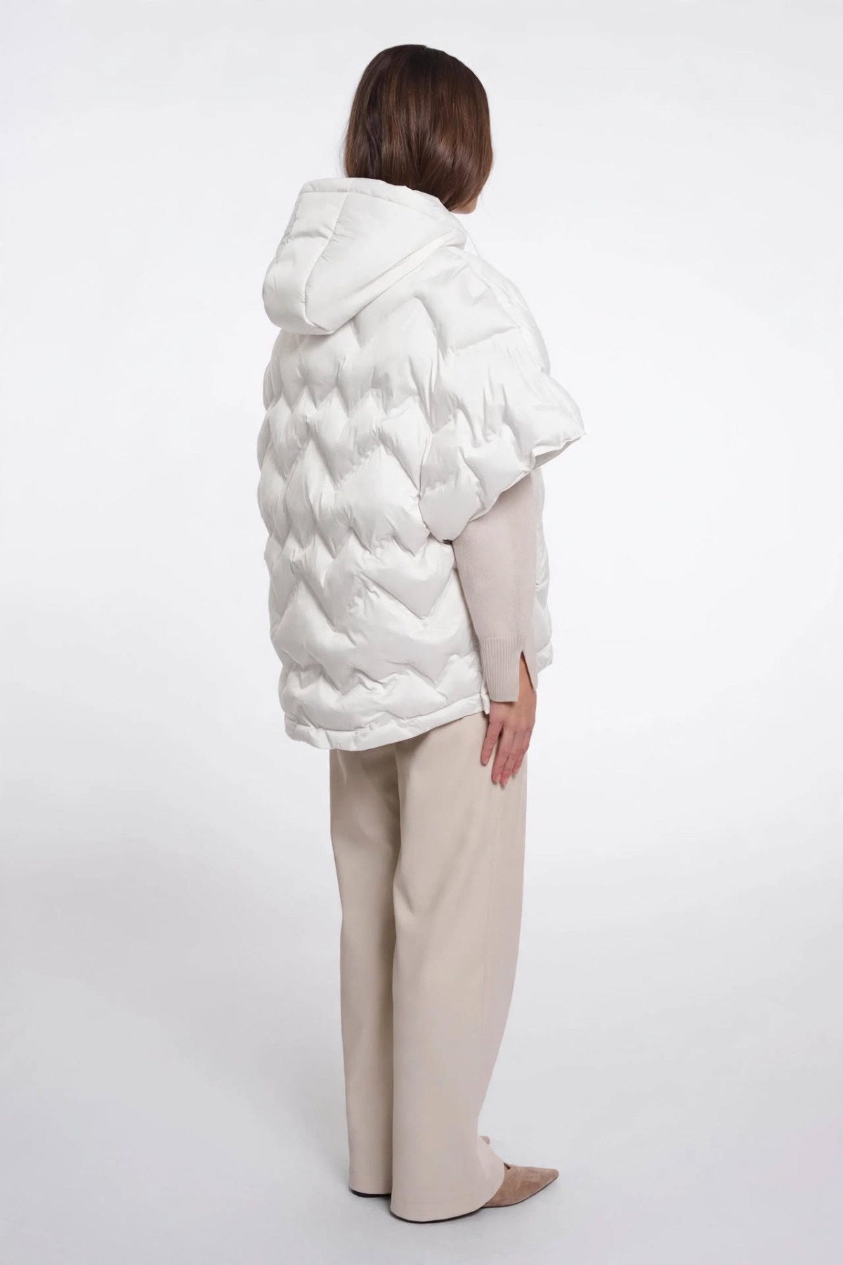 Quilted Puffer Cape Jacket with Hood