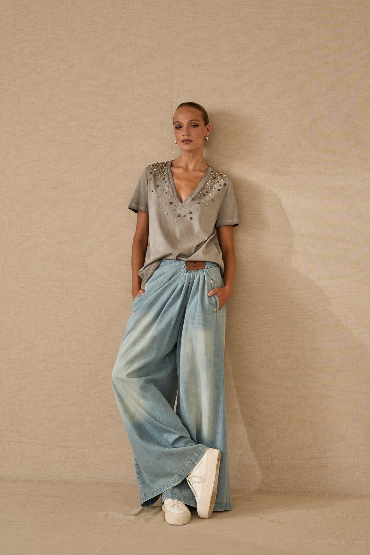 Φαρδύ Jeans παντελόνι με πιέτες