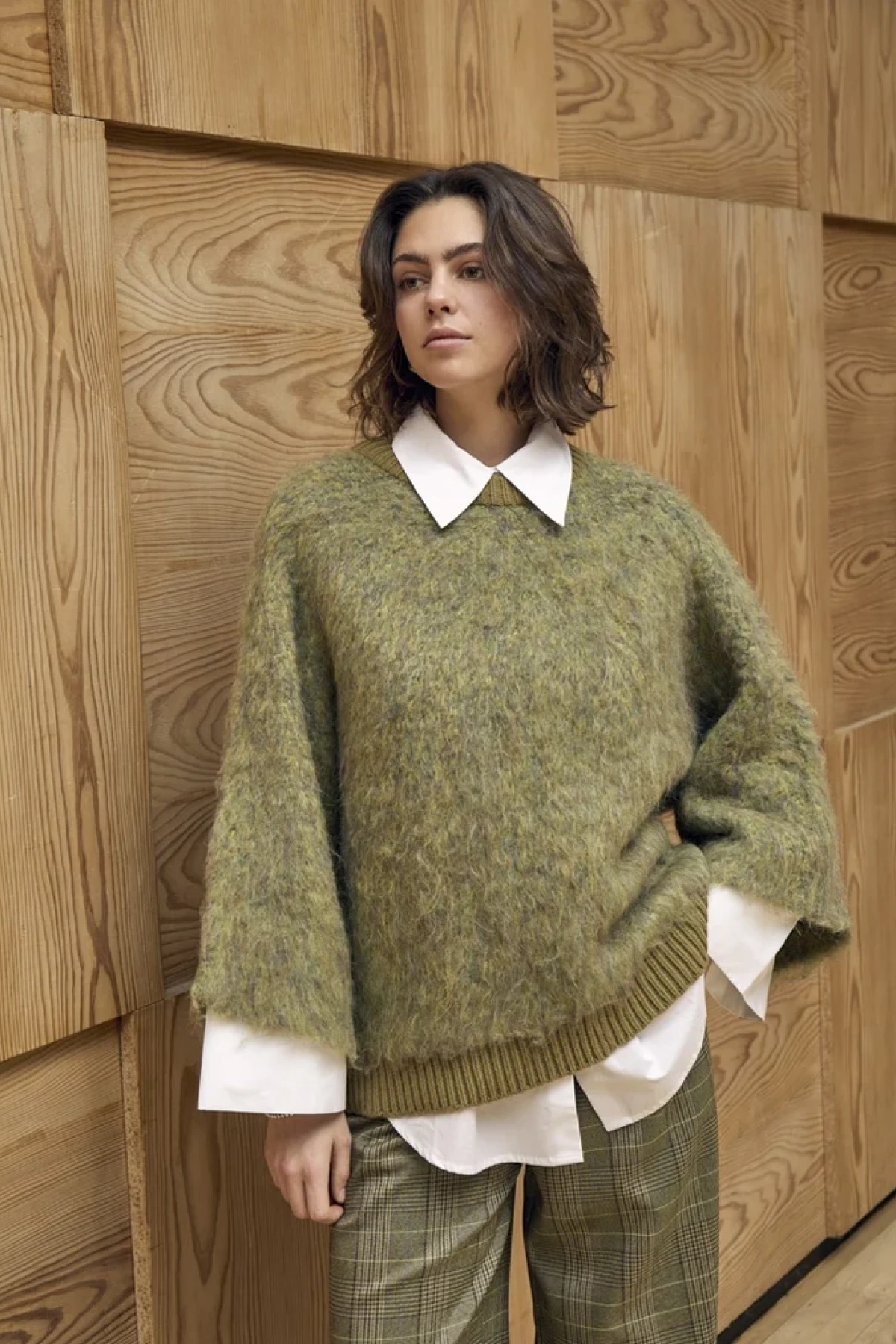 Oversized Mohair Blend Sweater - Olive