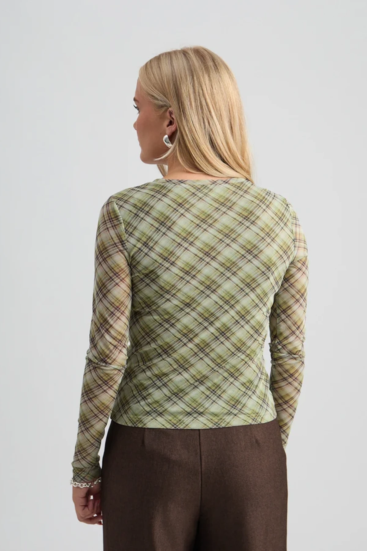 Mesh Long Sleeve Top - Green Check