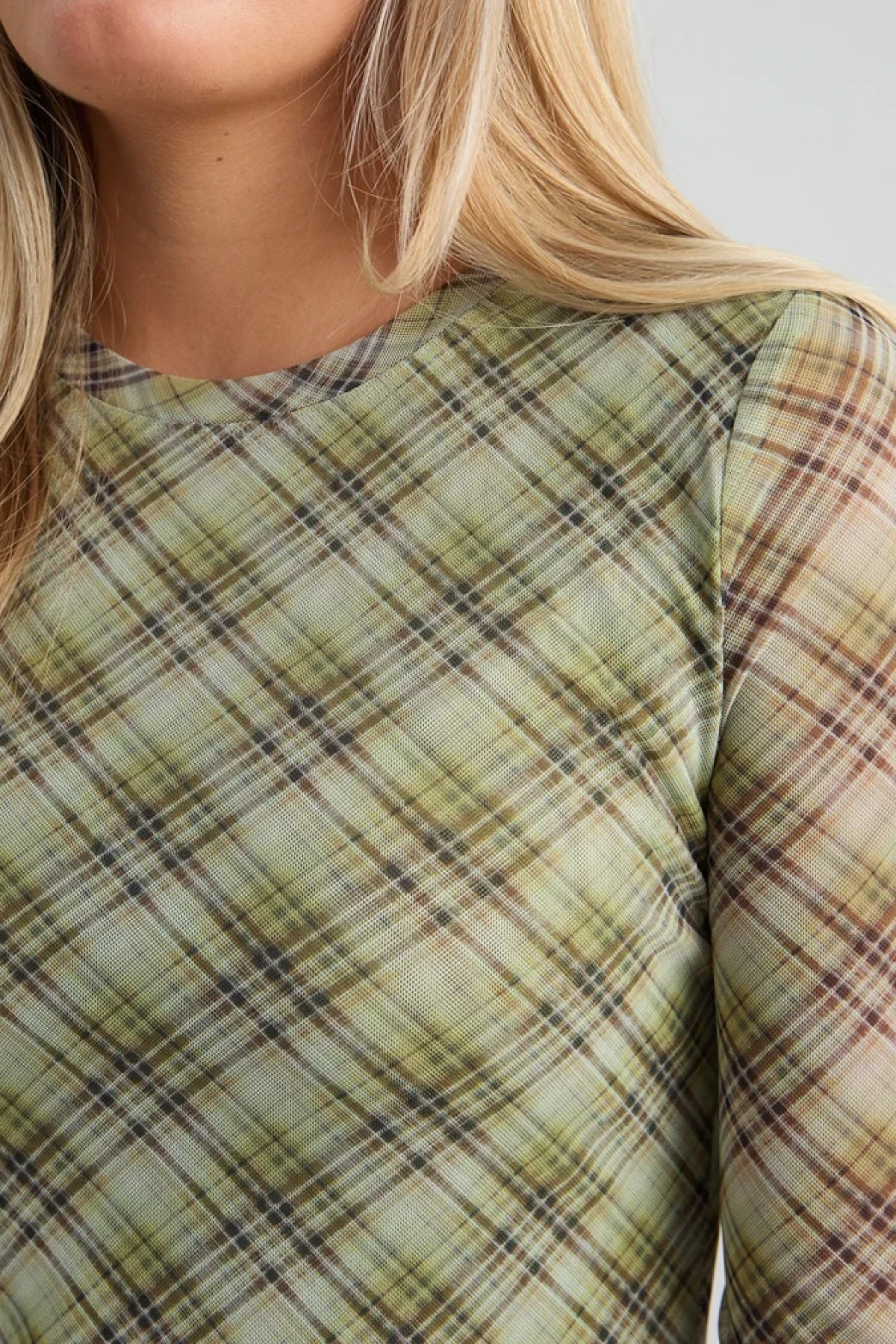 Mesh Long Sleeve Top - Green Check