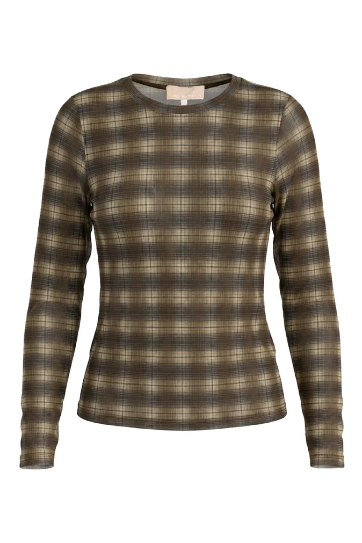 Mesh Long Sleeve Top - brown Check