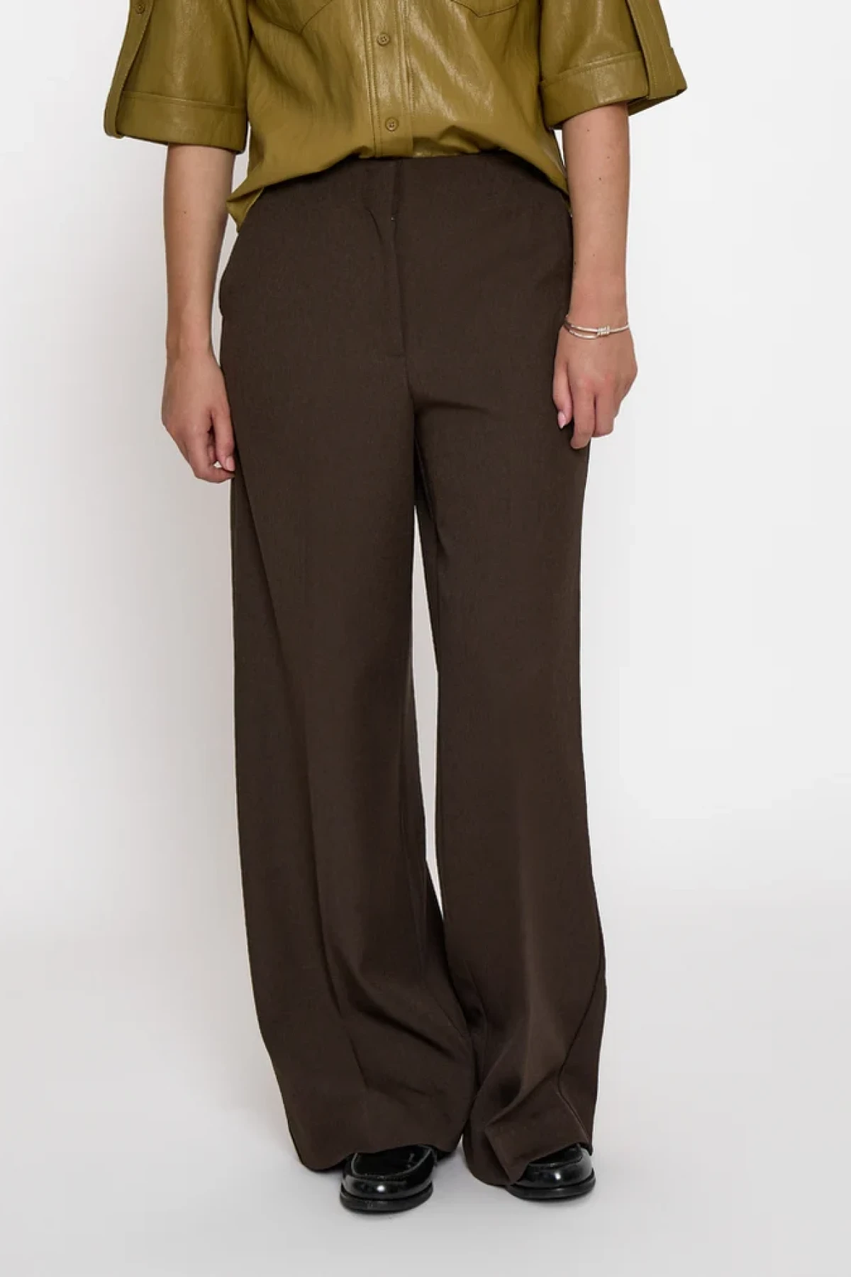 Wide Leg Tailored Trousers - Brown Melange