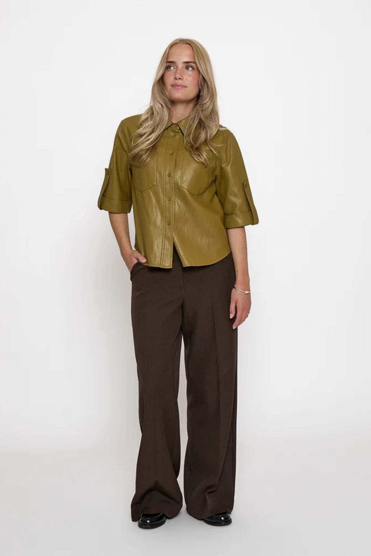 Wide Leg Tailored Trousers - Brown Melange