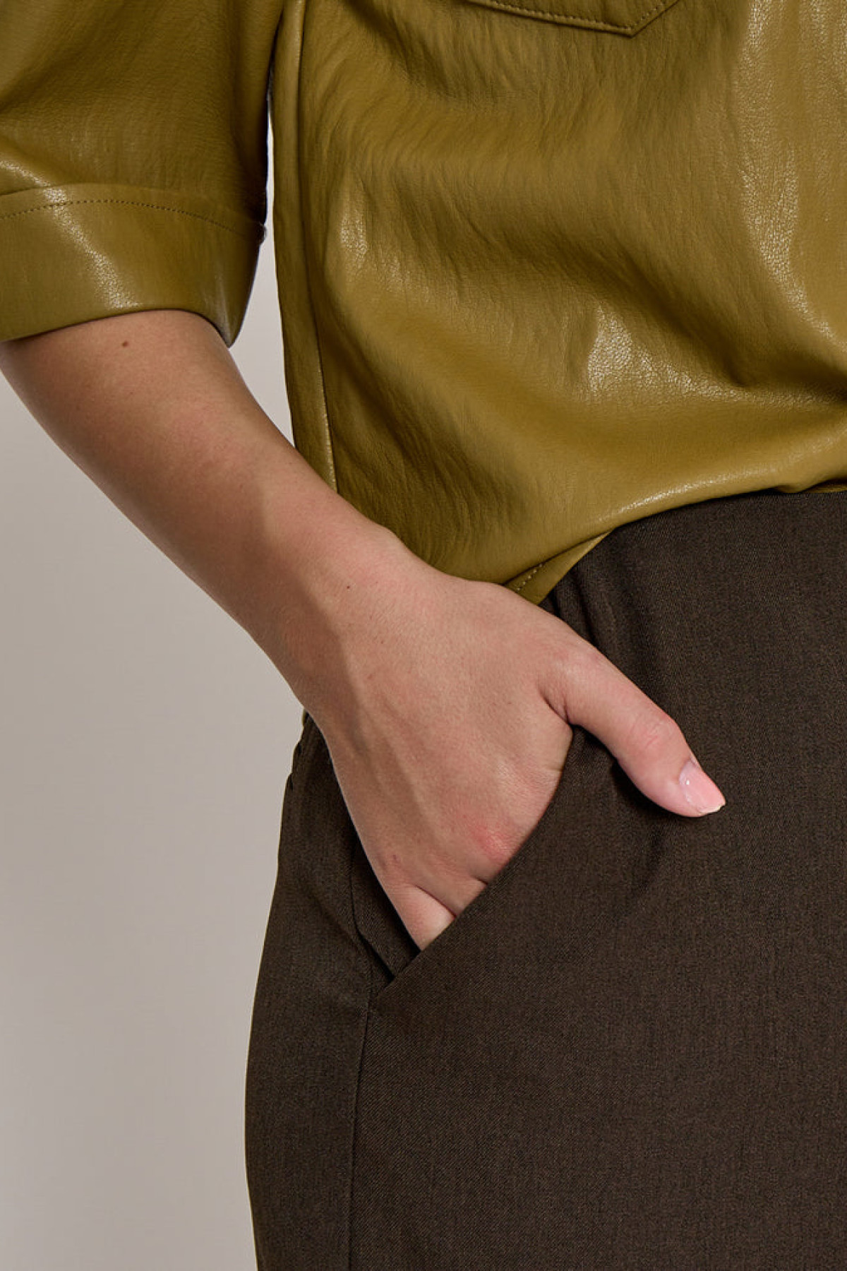 Wide Leg Tailored Trousers - Brown Melange