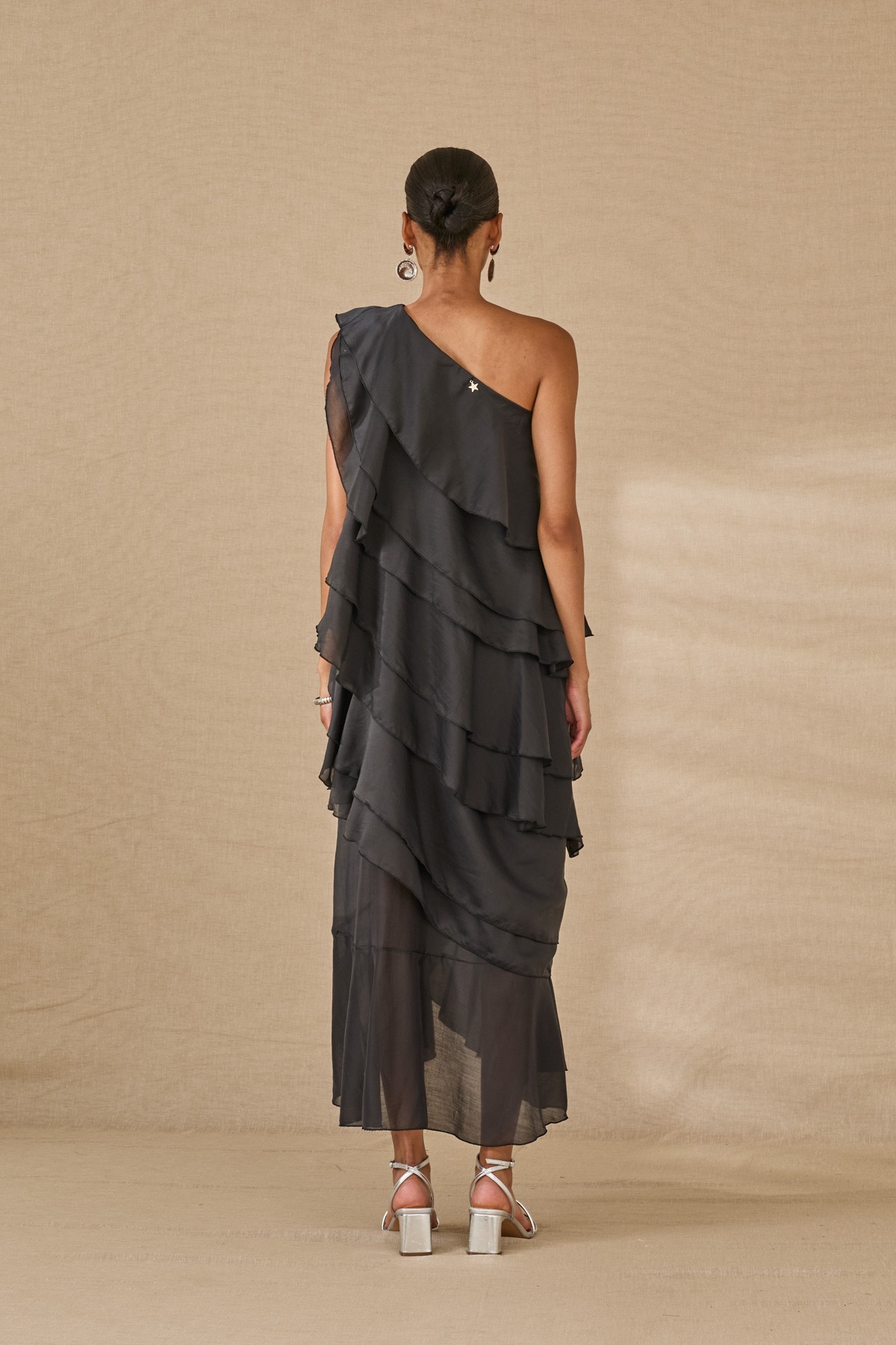 One shoulder maxi dress with ruffles