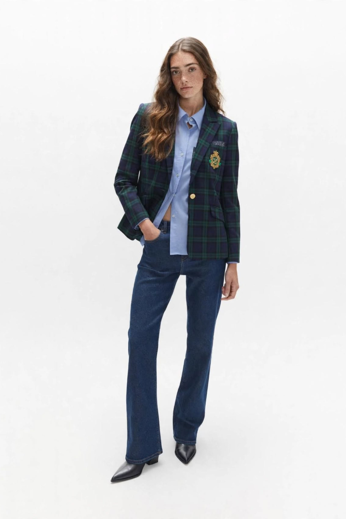 Καρό σακάκι / Blazer  σε βαθύ navy blue και πράσινο χρώμα