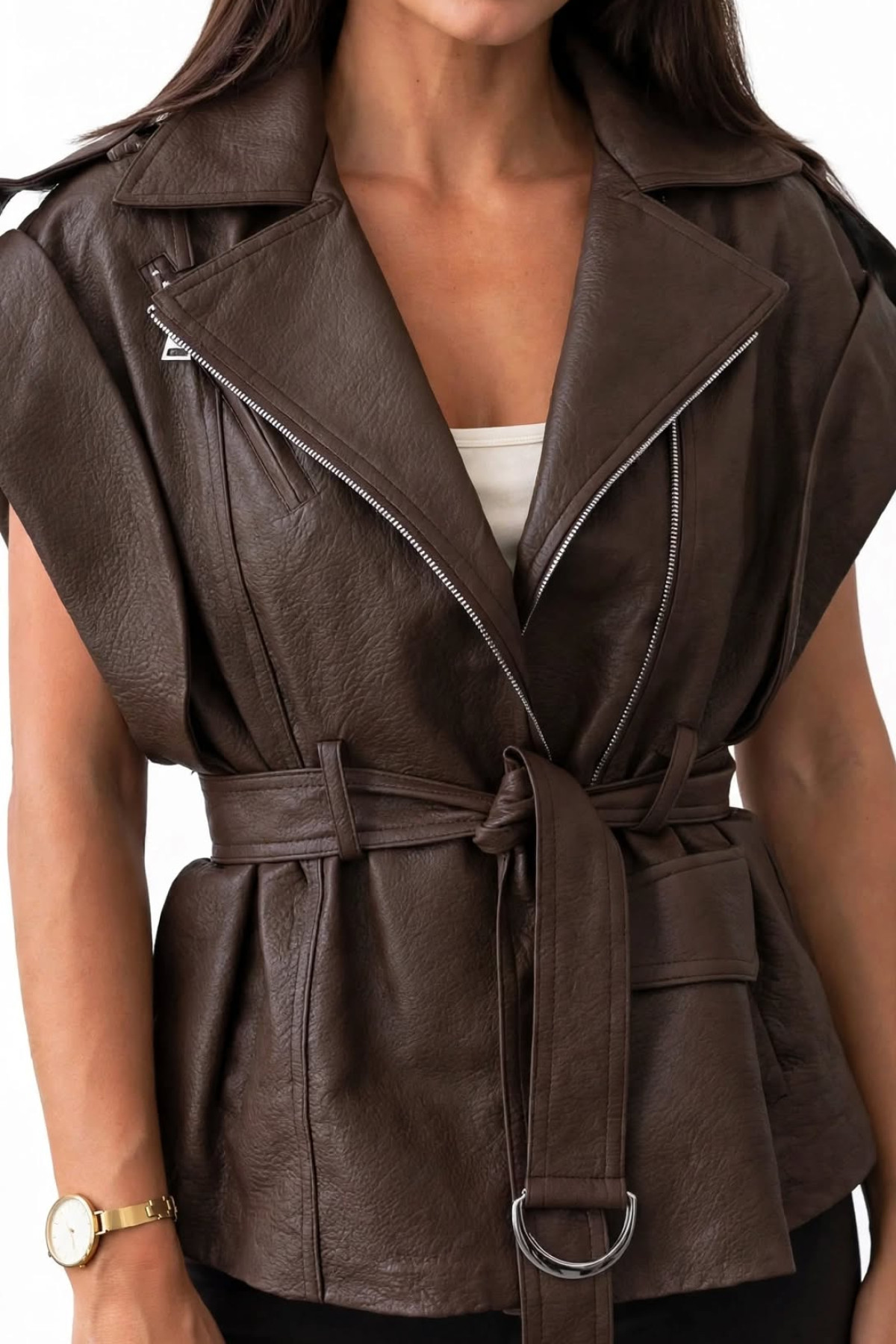 Αμάνικο γιλέκο eco leather με ζώνη