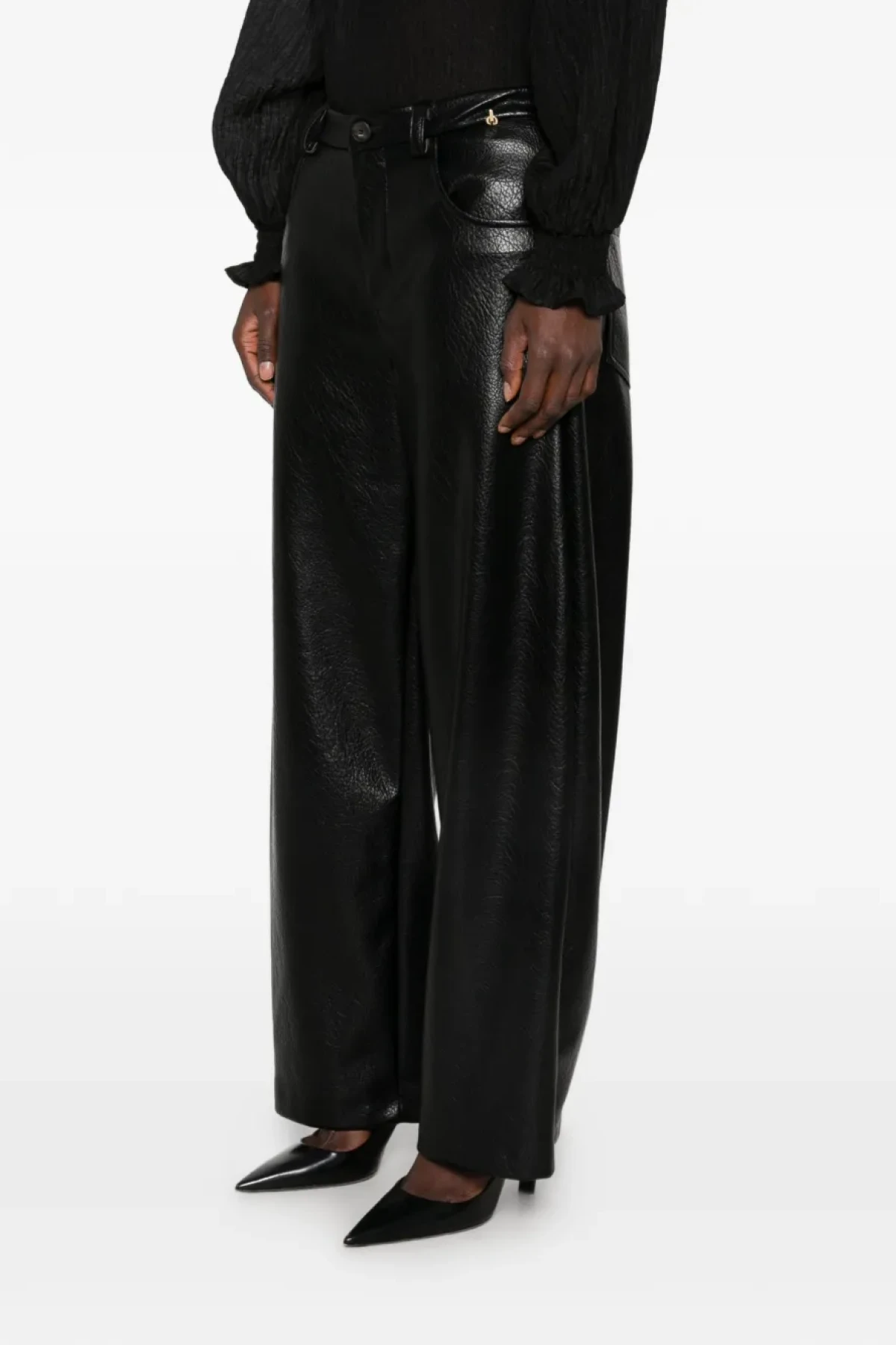 High-Waisted Wide-Leg Barrel Faux Leather Pants