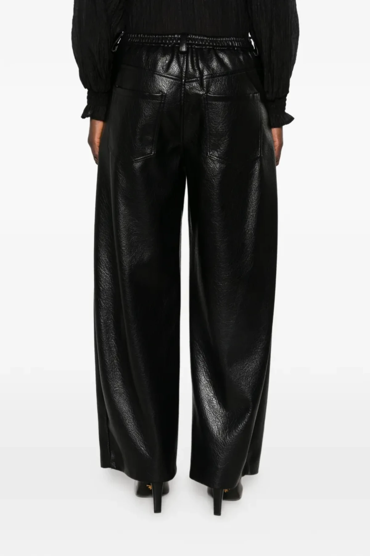 High-Waisted Wide-Leg Barrel Faux Leather Pants