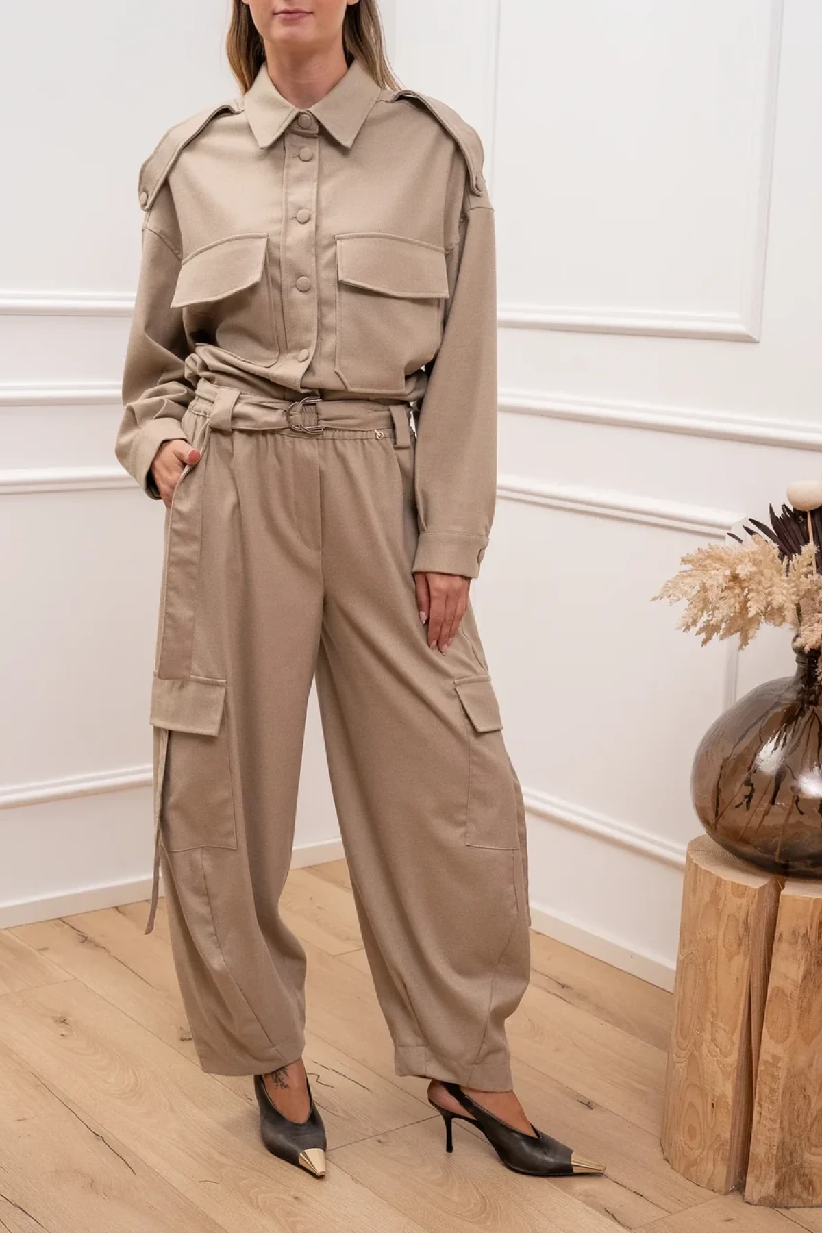 Oversized  πουκάμισο από μαλακό, suede-effect ύφασμα με βελούδινη αφή