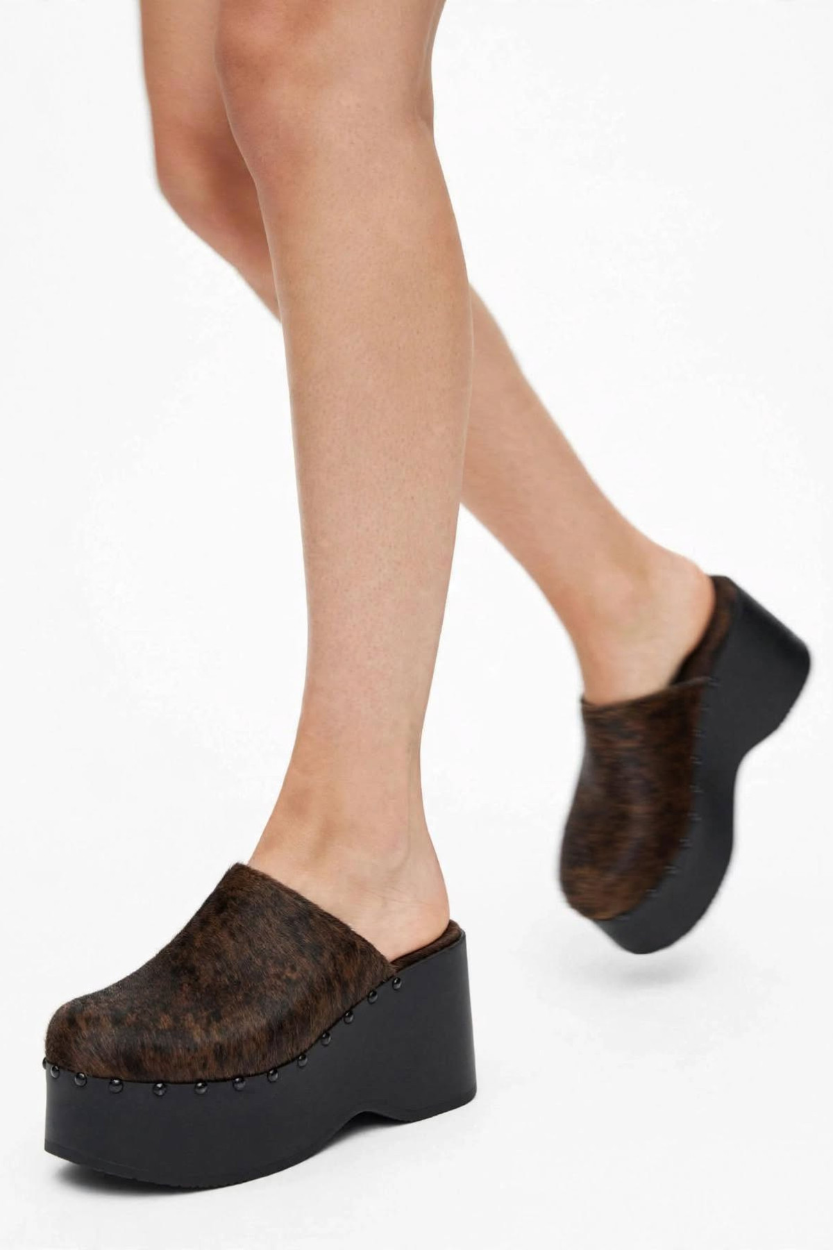 Platform Clog Mules - Brown Pony Skin