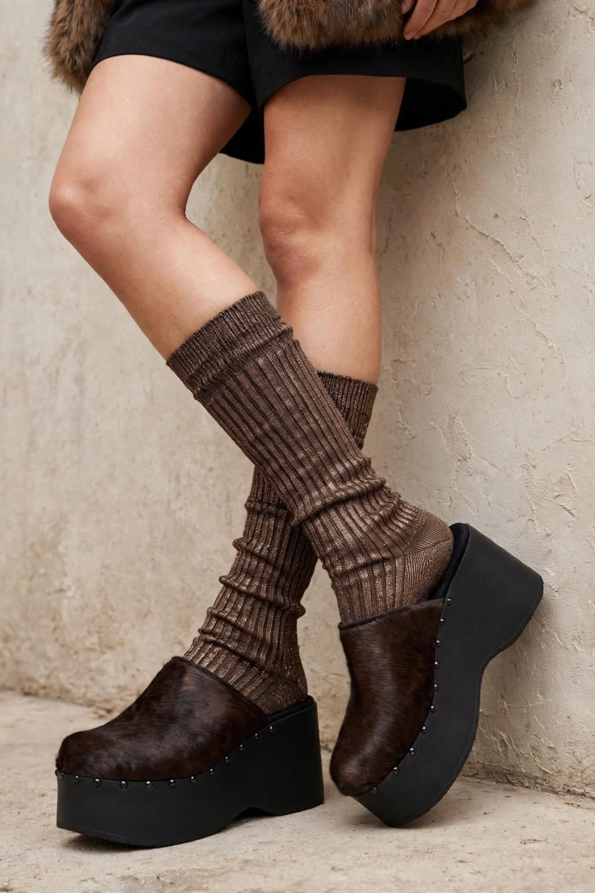 Platform Clog Mules - Brown Pony Skin