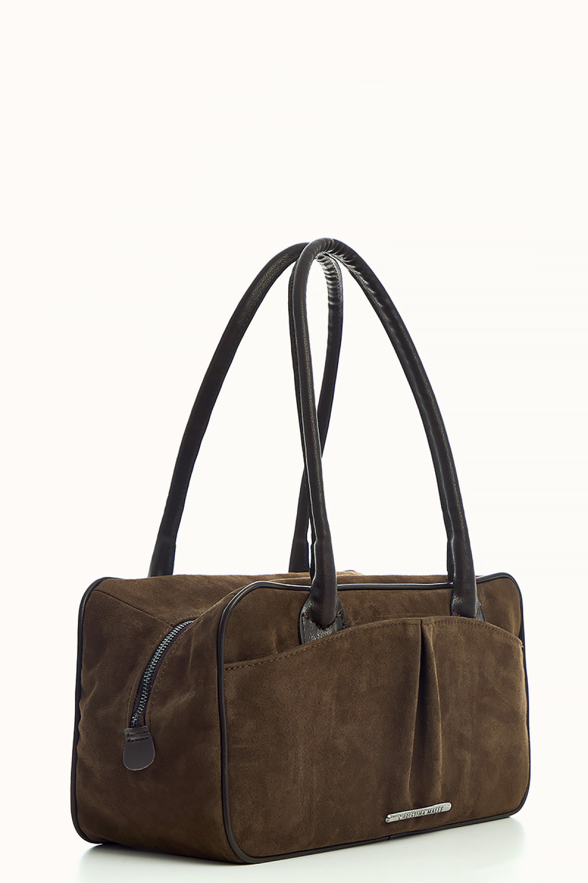 Brown suede bag with top handles