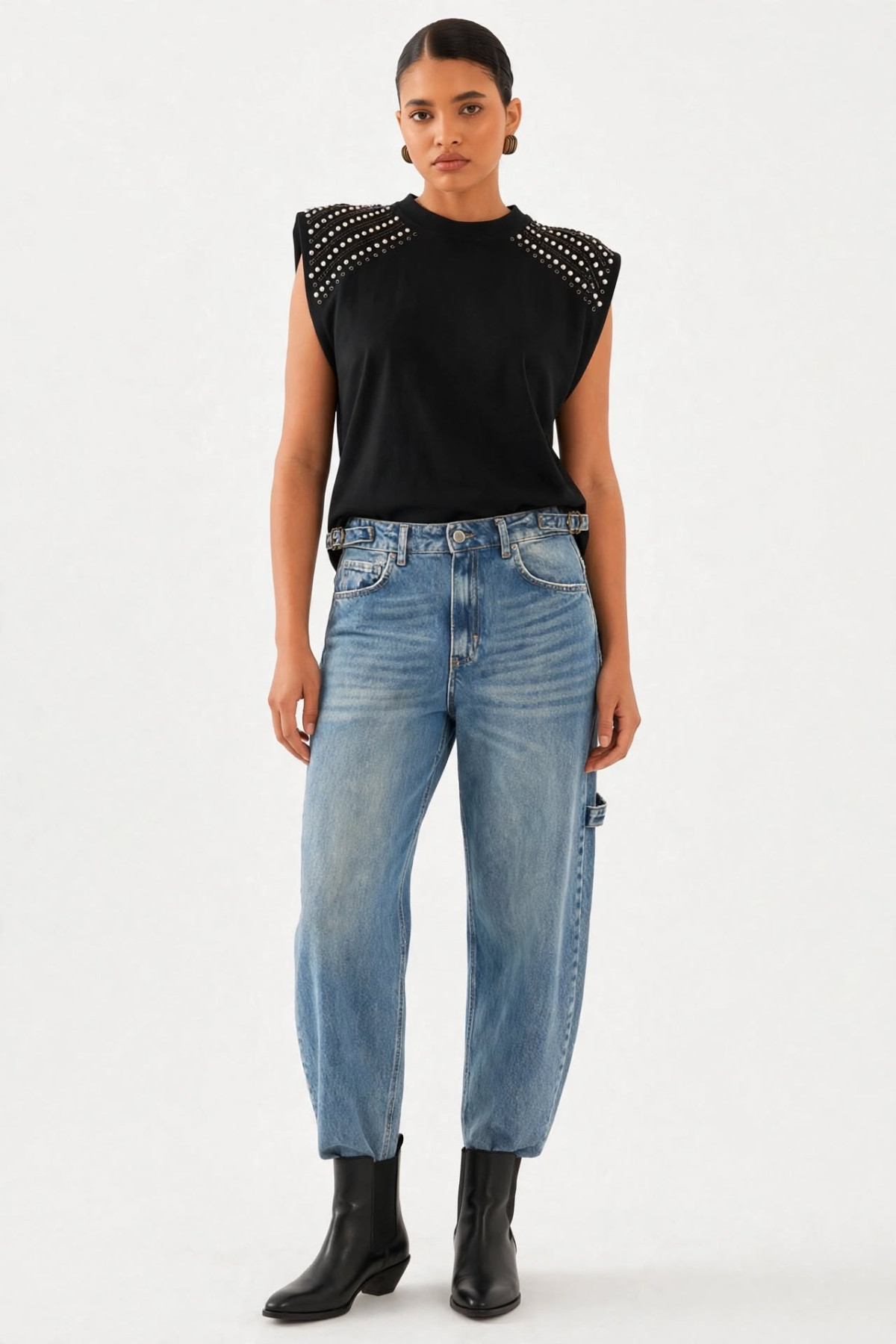 Barrel Jeans με πλαϊνές αγκράφες