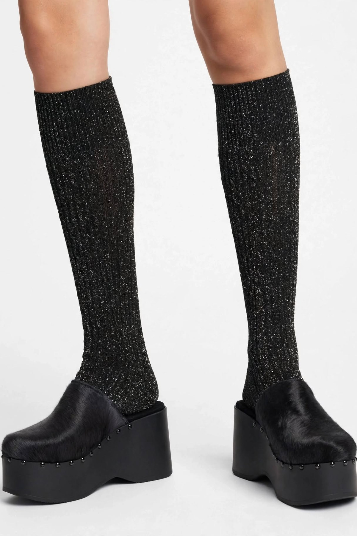 Platform Clogs - black  pony skin
