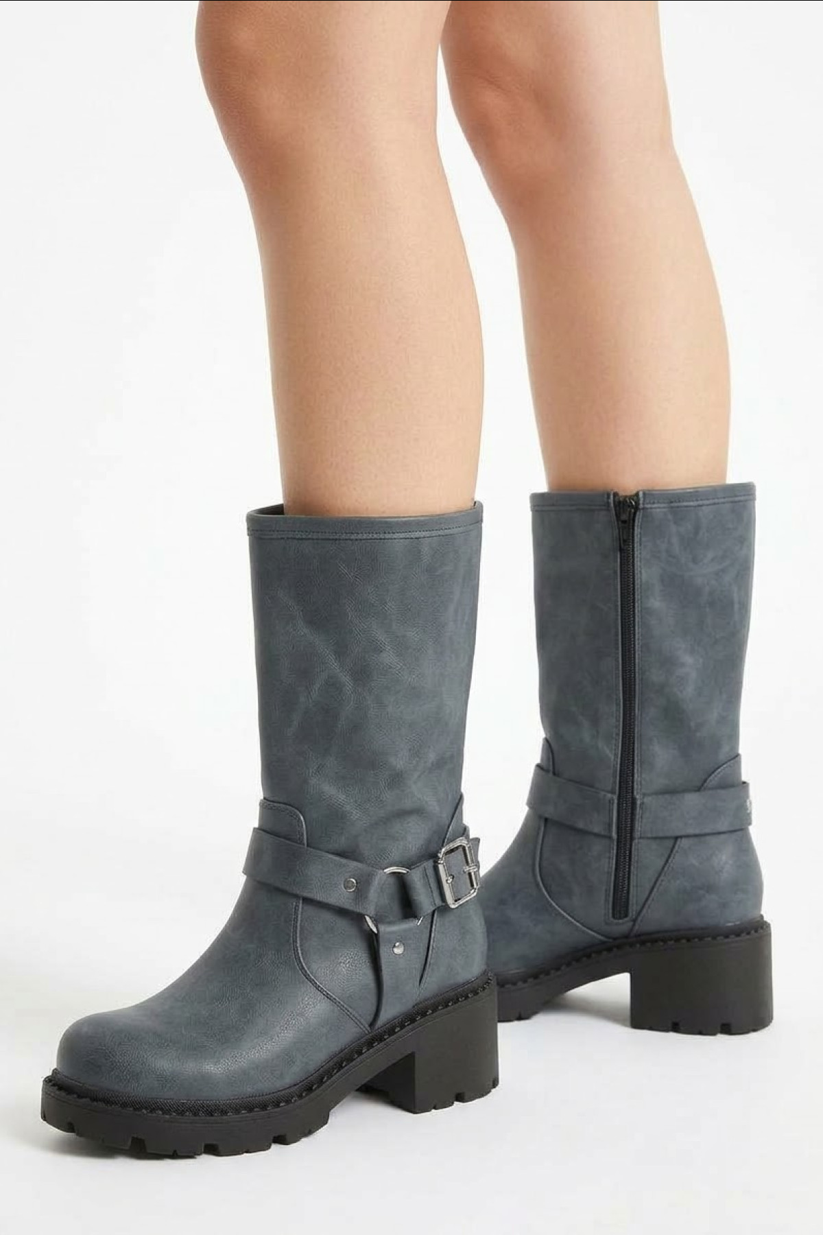 Biker Leather Boots - Grey