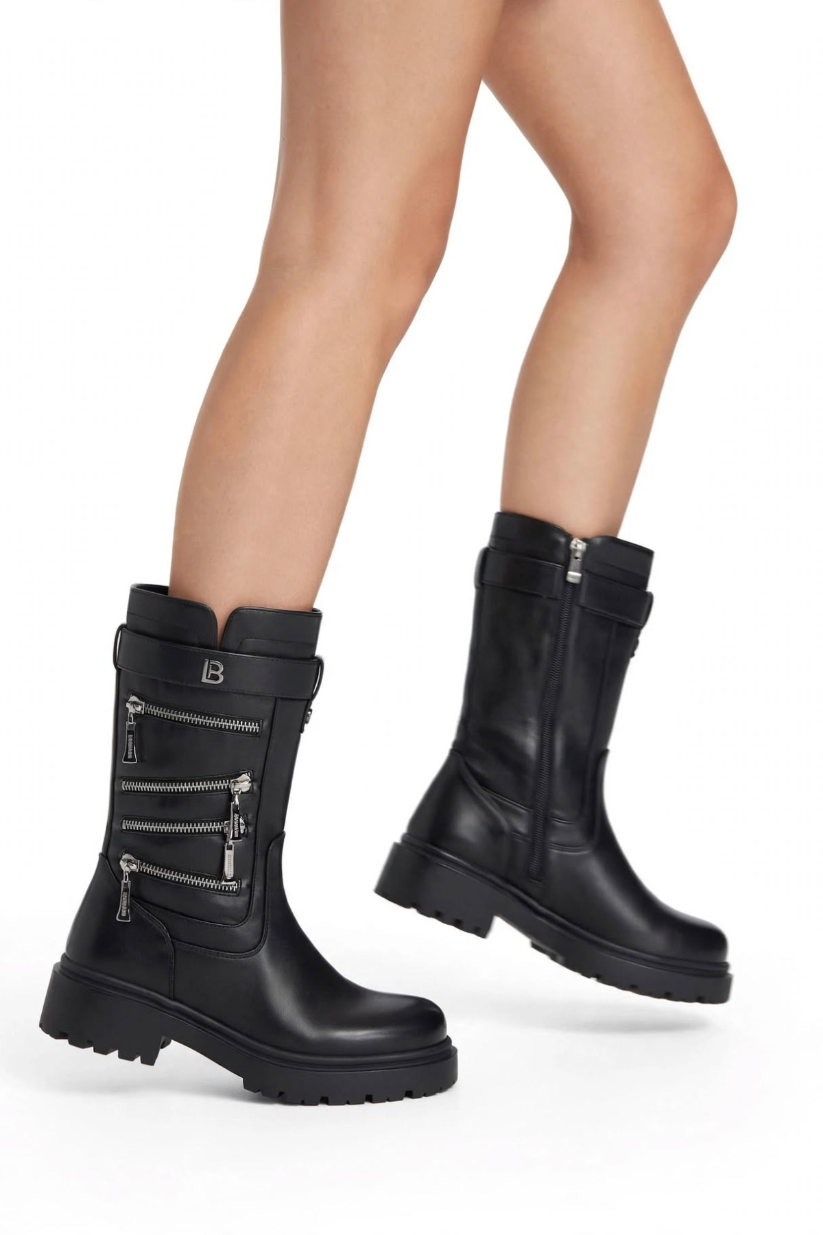 Black Multi-Zip Biker Boots