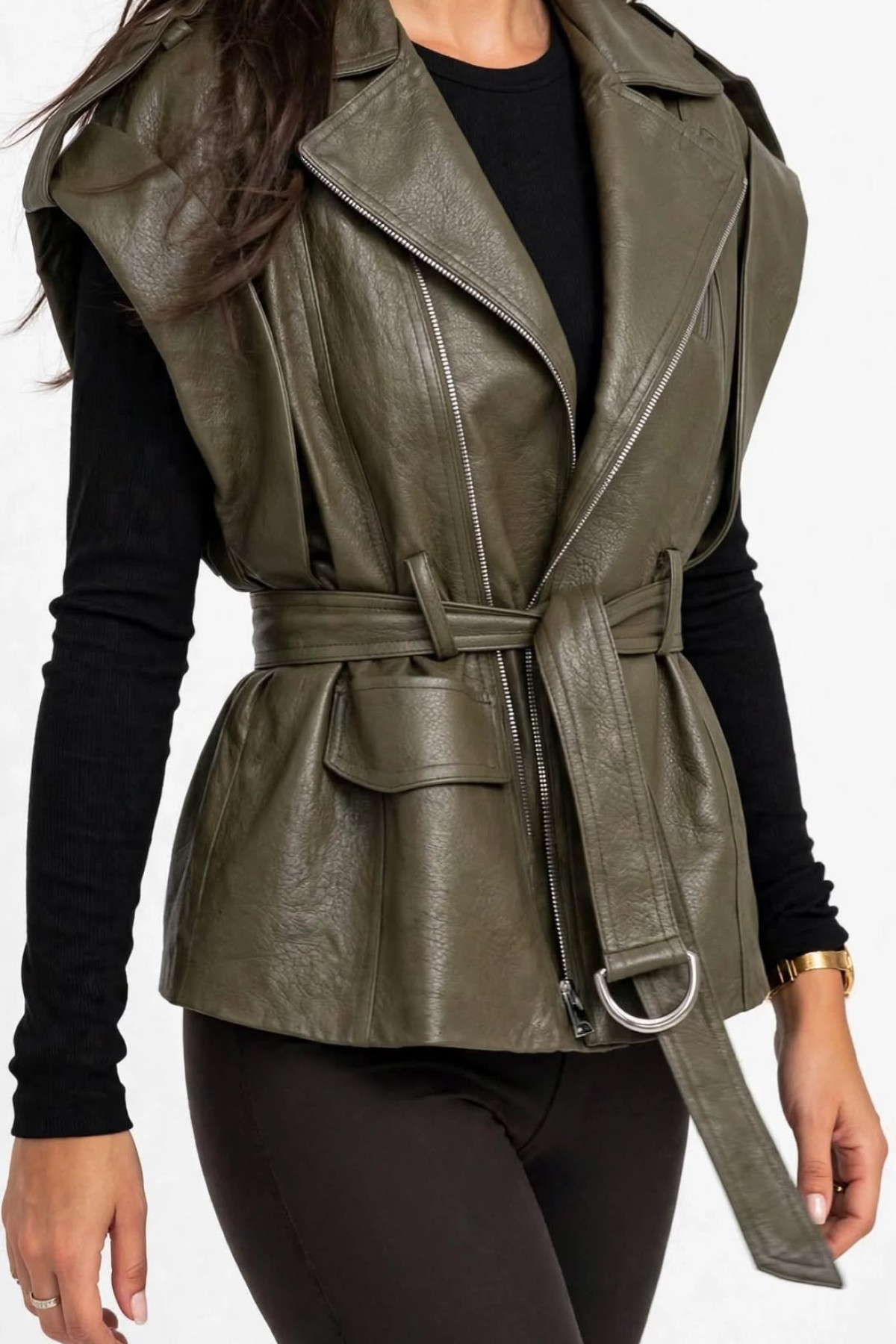Αμάνικο γιλέκο eco leather με ζώνη