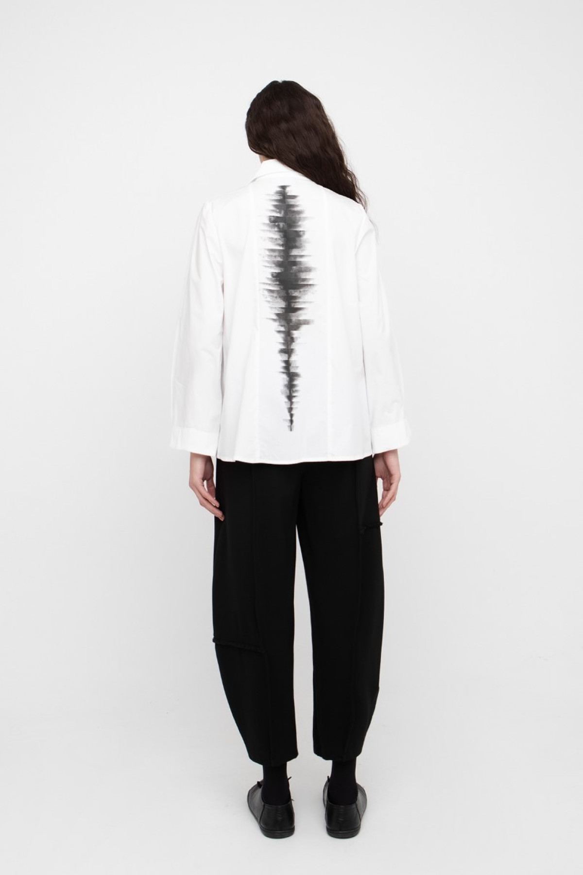 Oversized Shirt with Asymmetric Collar and Back Art Print