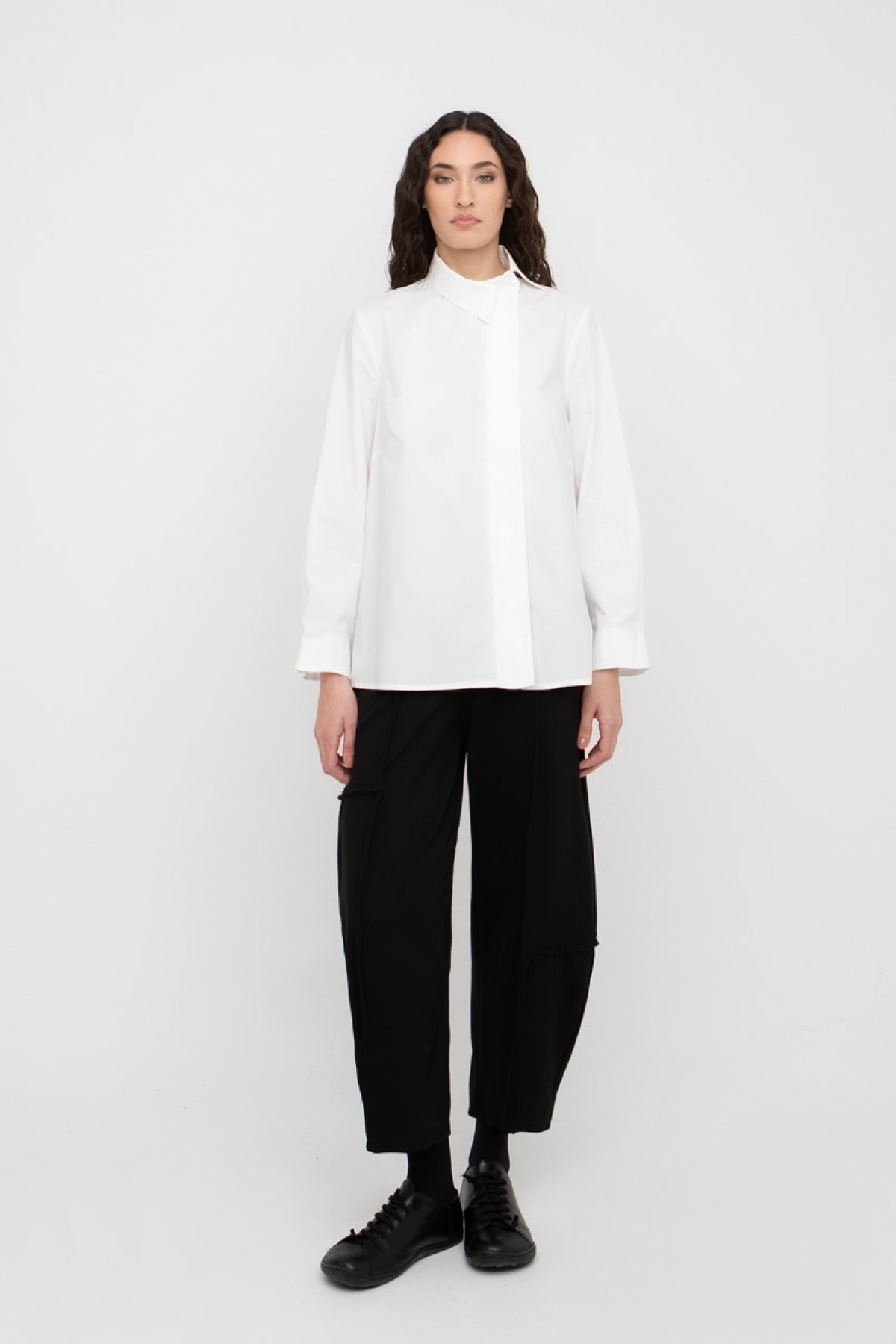 Oversized Shirt with Asymmetric Collar and Back Art Print