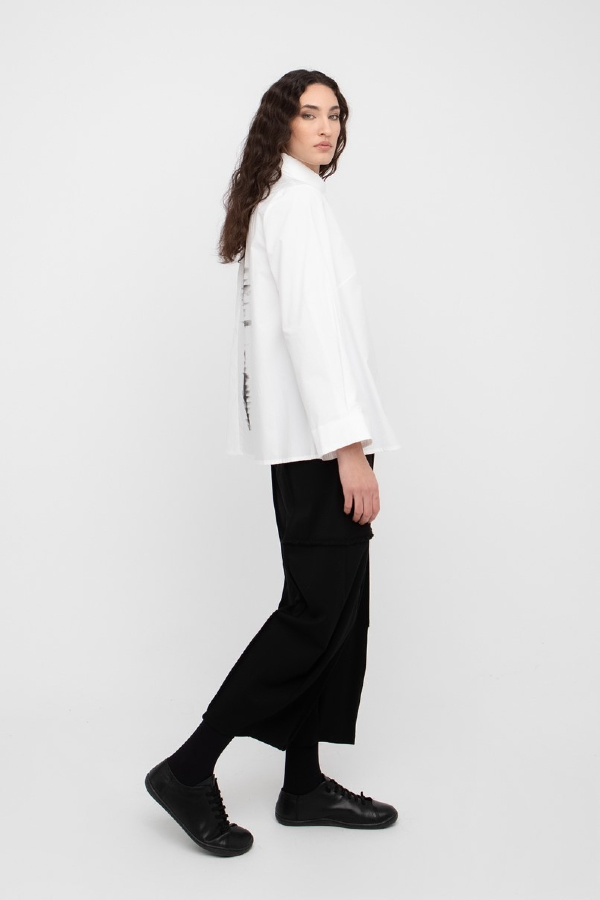 Oversized Shirt with Asymmetric Collar and Back Art Print
