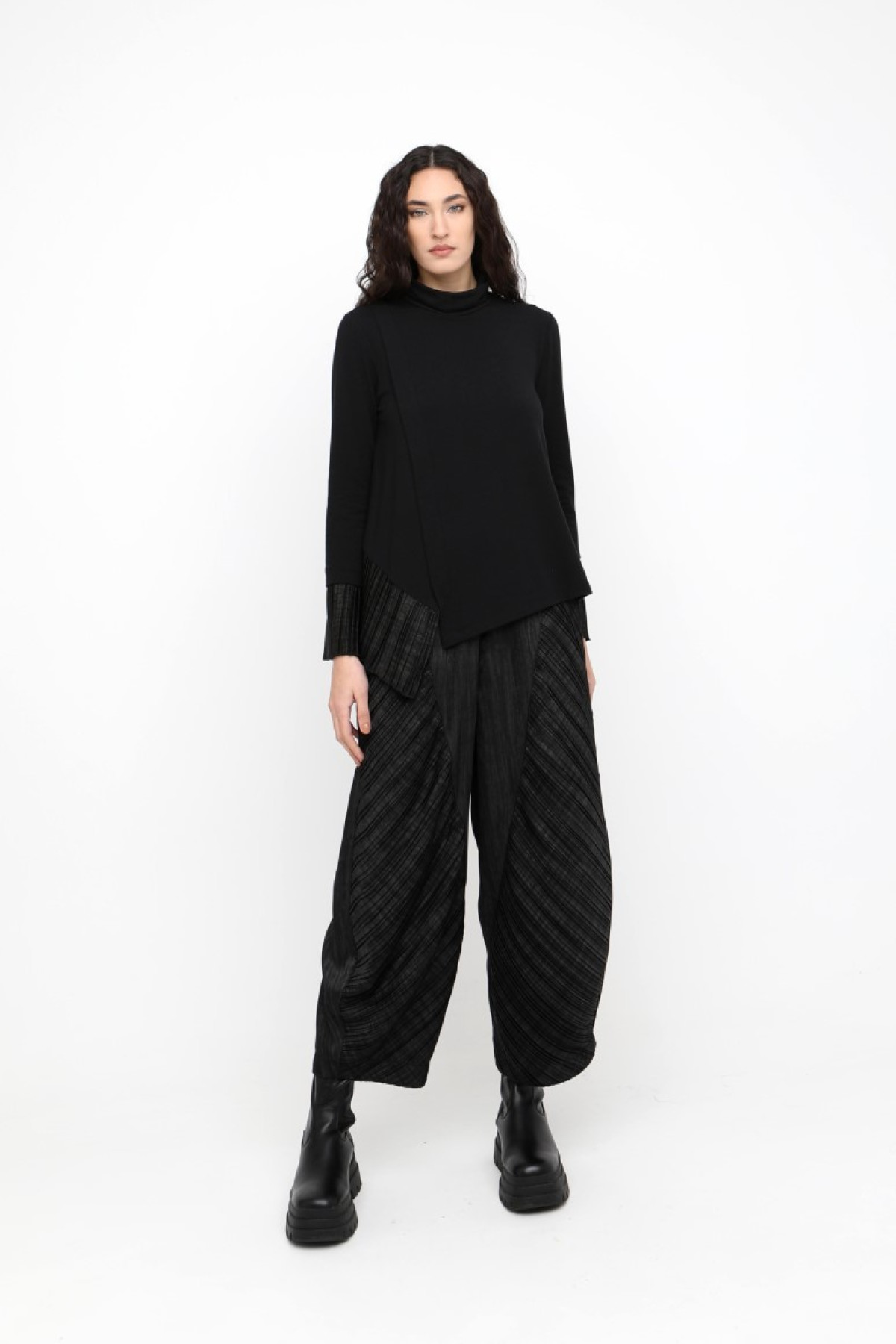 Wide Balloon Pants with Pleated Panels