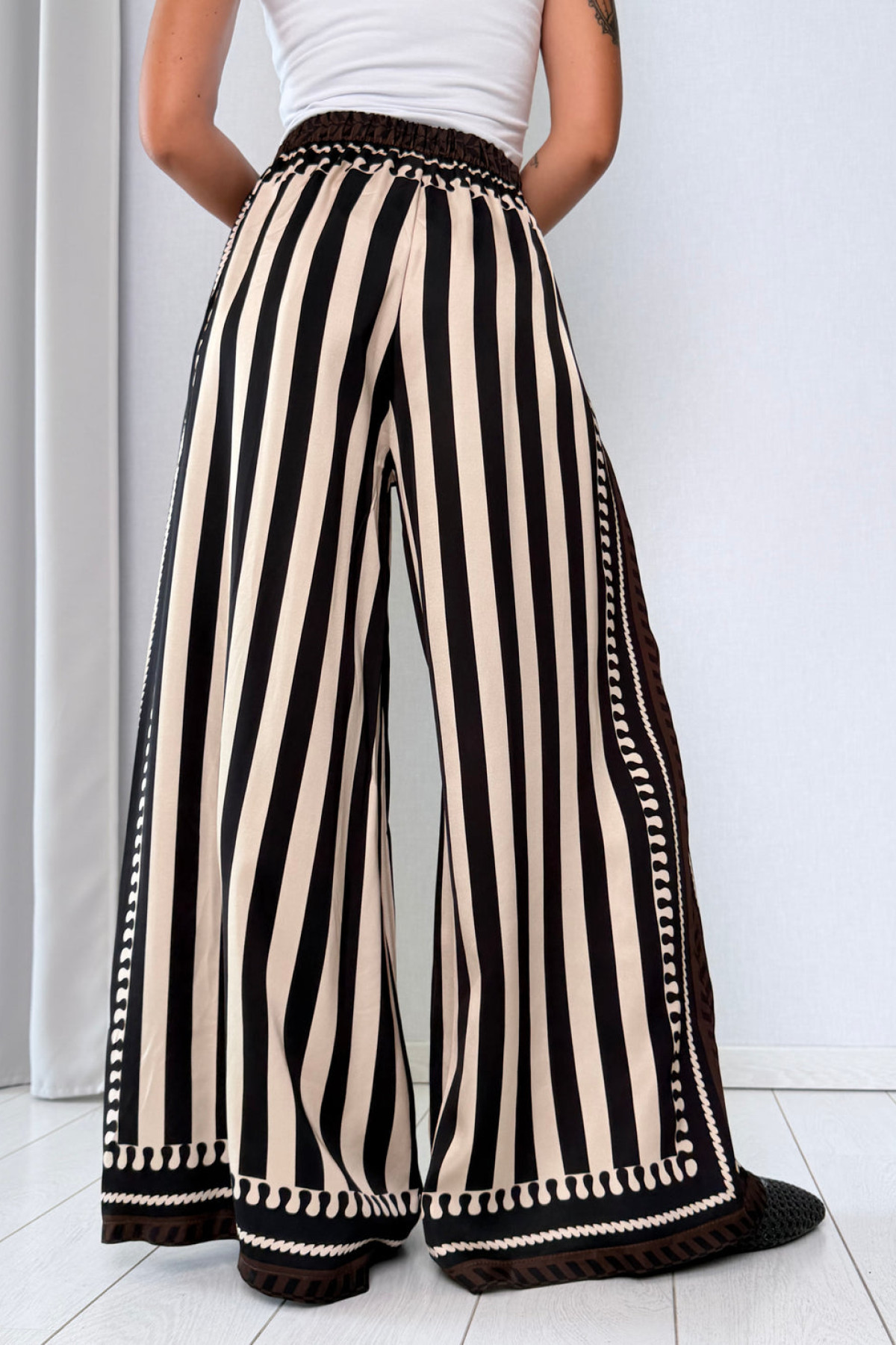 Satin Palazzo Pants with Stripes