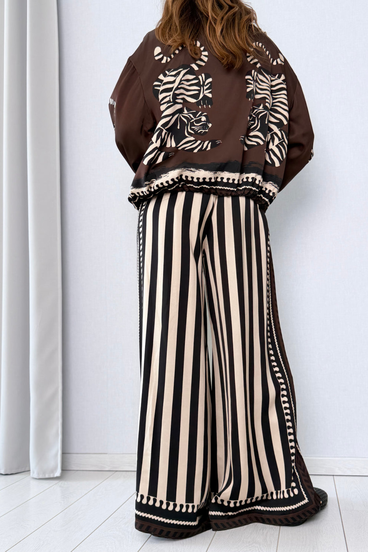 Satin Palazzo Pants with Stripes