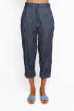 DENIM CROPPED PANTS WITH BLACK FABRIC DETAILS