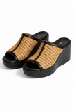 Platform sandals, δέρμα με raffia